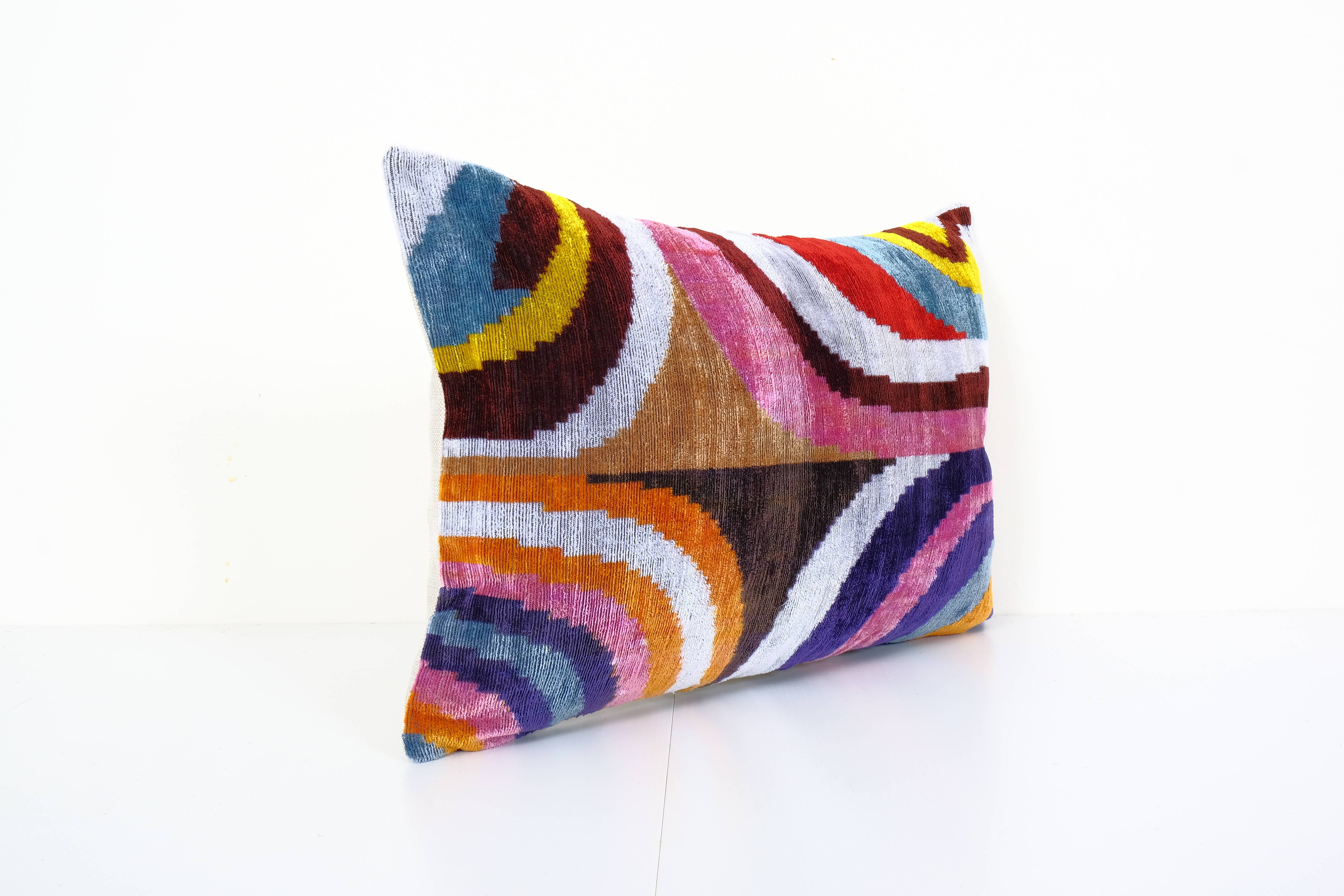 Silk Ikat Velvet Pillow Cover Set of 2 | 15'' x 23''