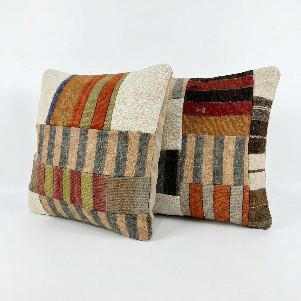 Turkish Kilim Pillow Cover Set of 2 | 19'' x 20'' - left angle