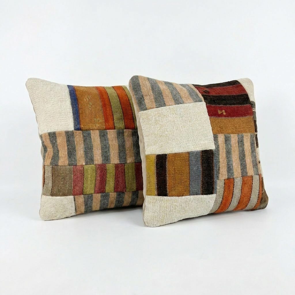 Turkish Kilim Pillow Cover Set of 2 | 19'' x 20'' - right angle