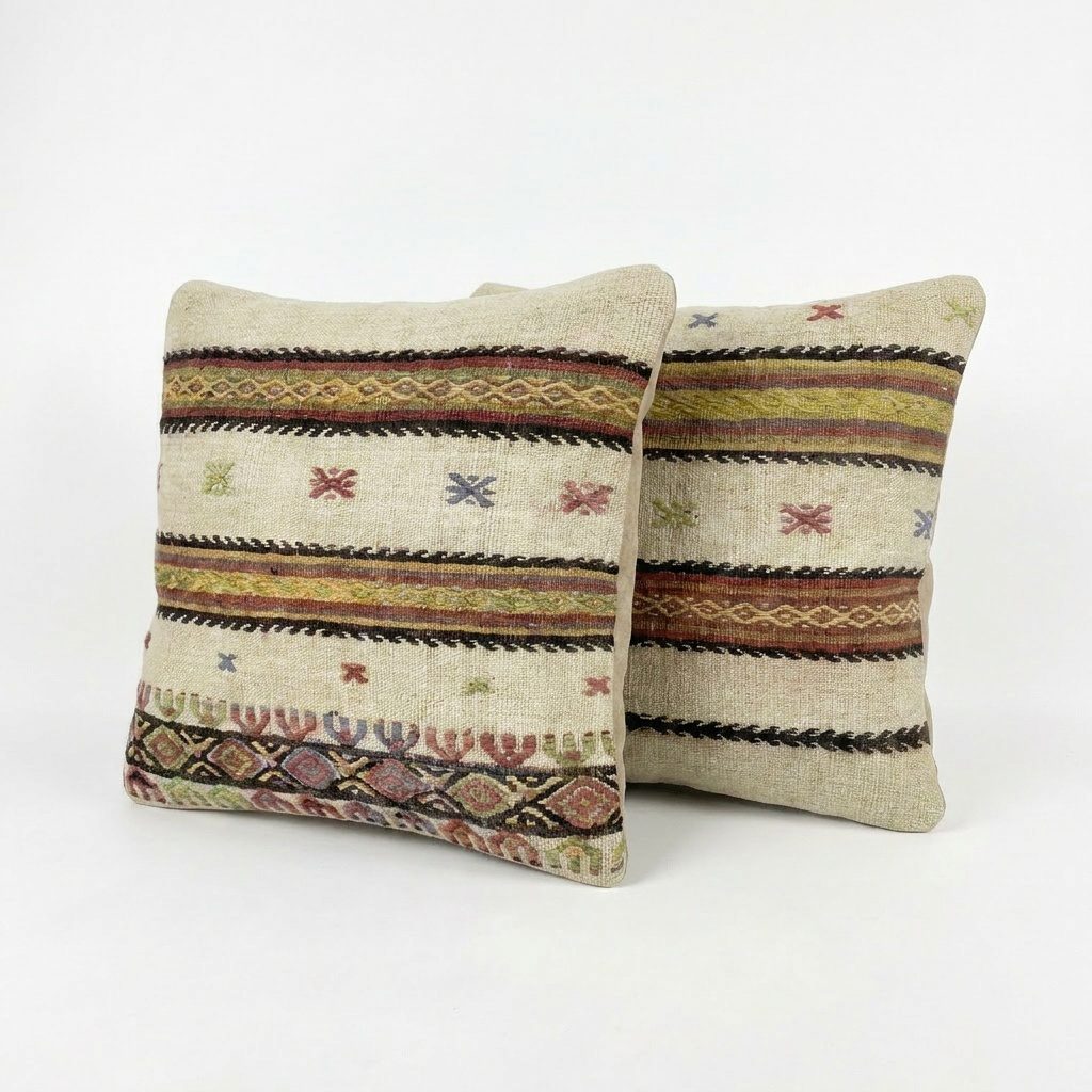 Turkish Kilim Pillow Cover Set of 2 | 20'' x 20'' - left angle