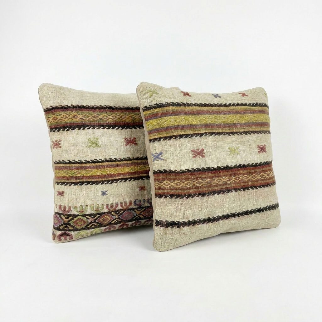 Turkish Kilim Pillow Cover Set of 2 | 20'' x 20'' - right angle