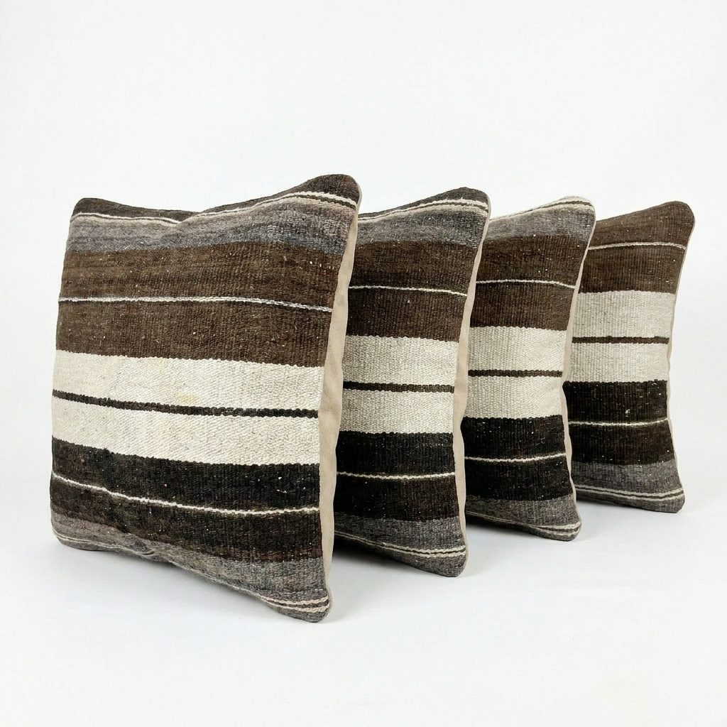 Turkish Kilim Pillow Cover Set of 4 | 16'' x 16'' & 24'' x 16'' - left angle