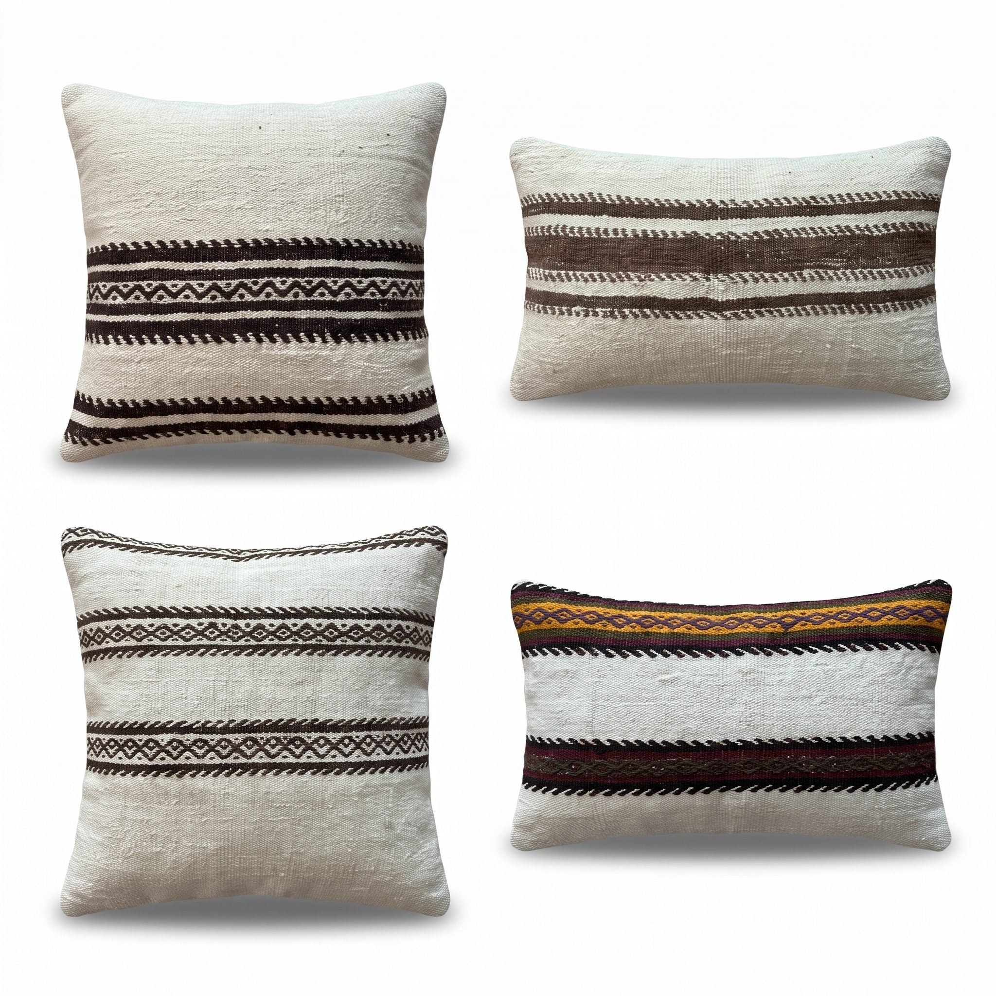 Turkish Kilim Pillow Cover Set of 4 | 16'' x 24'' & 19'' x 19'' - front view