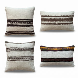 Turkish Kilim Pillow Cover Set of 4 | 16'' x 24'' & 19'' x 19'' - front view