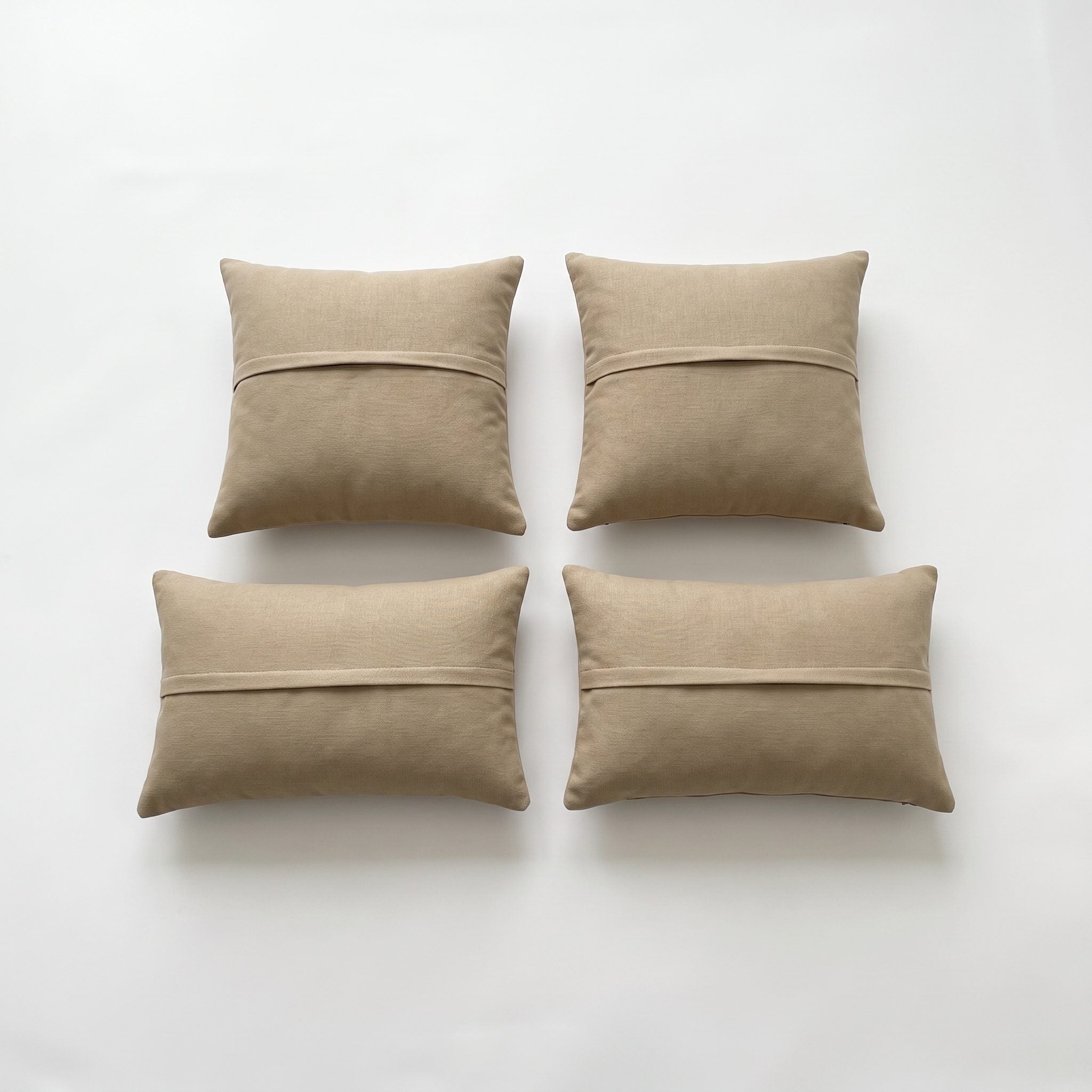 Turkish Kilim Pillow Cover Set of 4 | 20'' x 20'' & 20'' x 24'' - back with hidden zipper