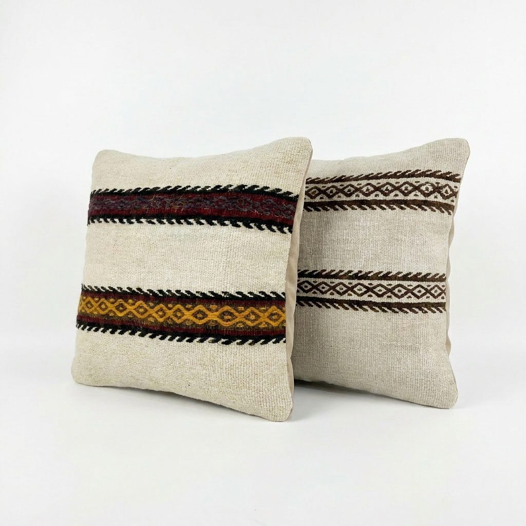 Turkish Kilim Pillow Cover Set of 2 | 16'' x 16'' - left angle
