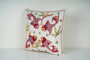Fish Suzani Pillow Cover | 18'' x 18''