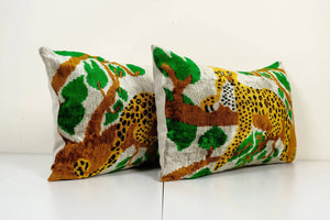 Tiger Silk Ikat Velvet Pillow Cover Set of 2 | 16'' x 24''