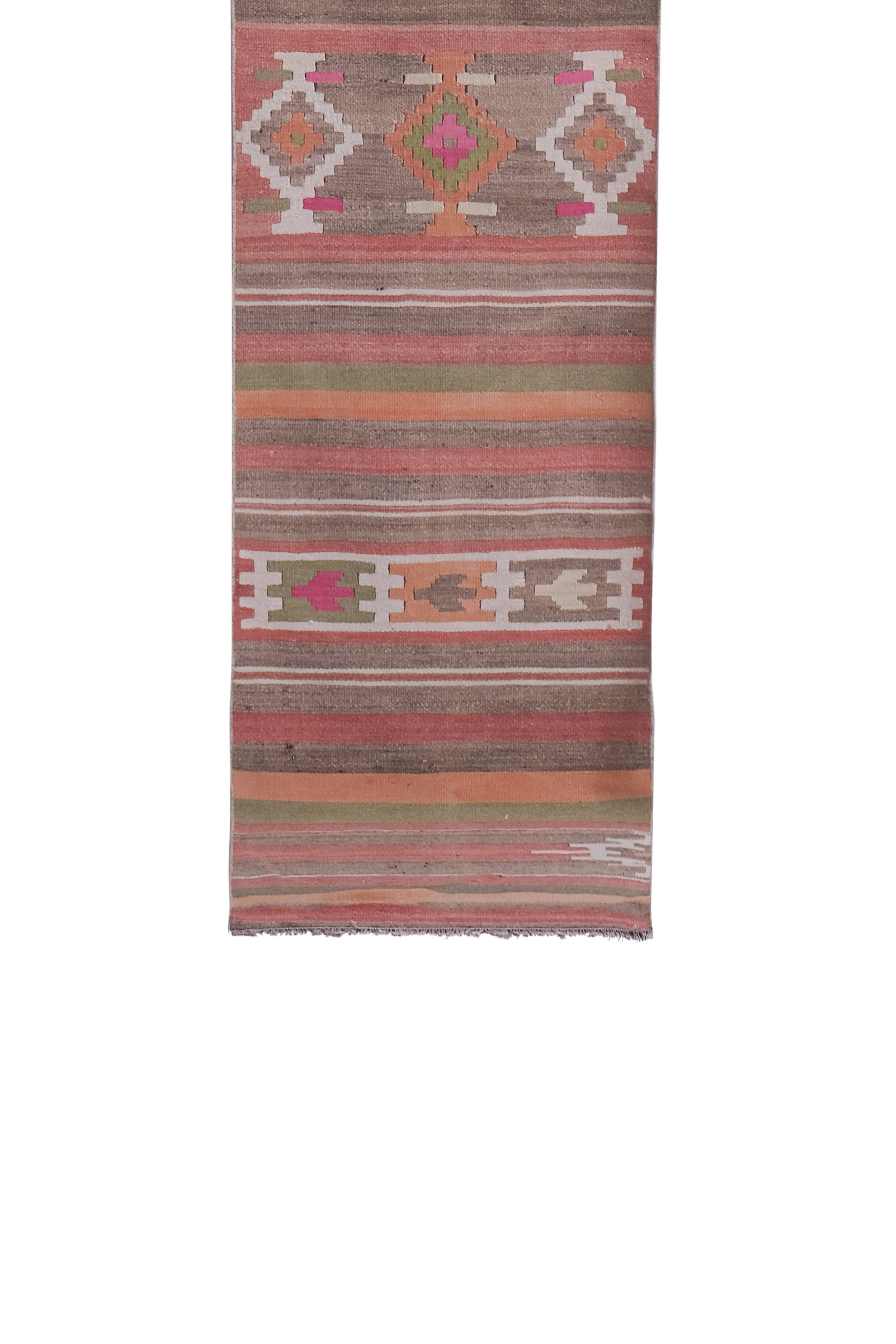 Vintage Turkish Kilim Runner 2'6'' x 11'7''