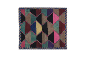 Vintage Checkered Turkish Shaggy Tulu Rug 49'' x 56''