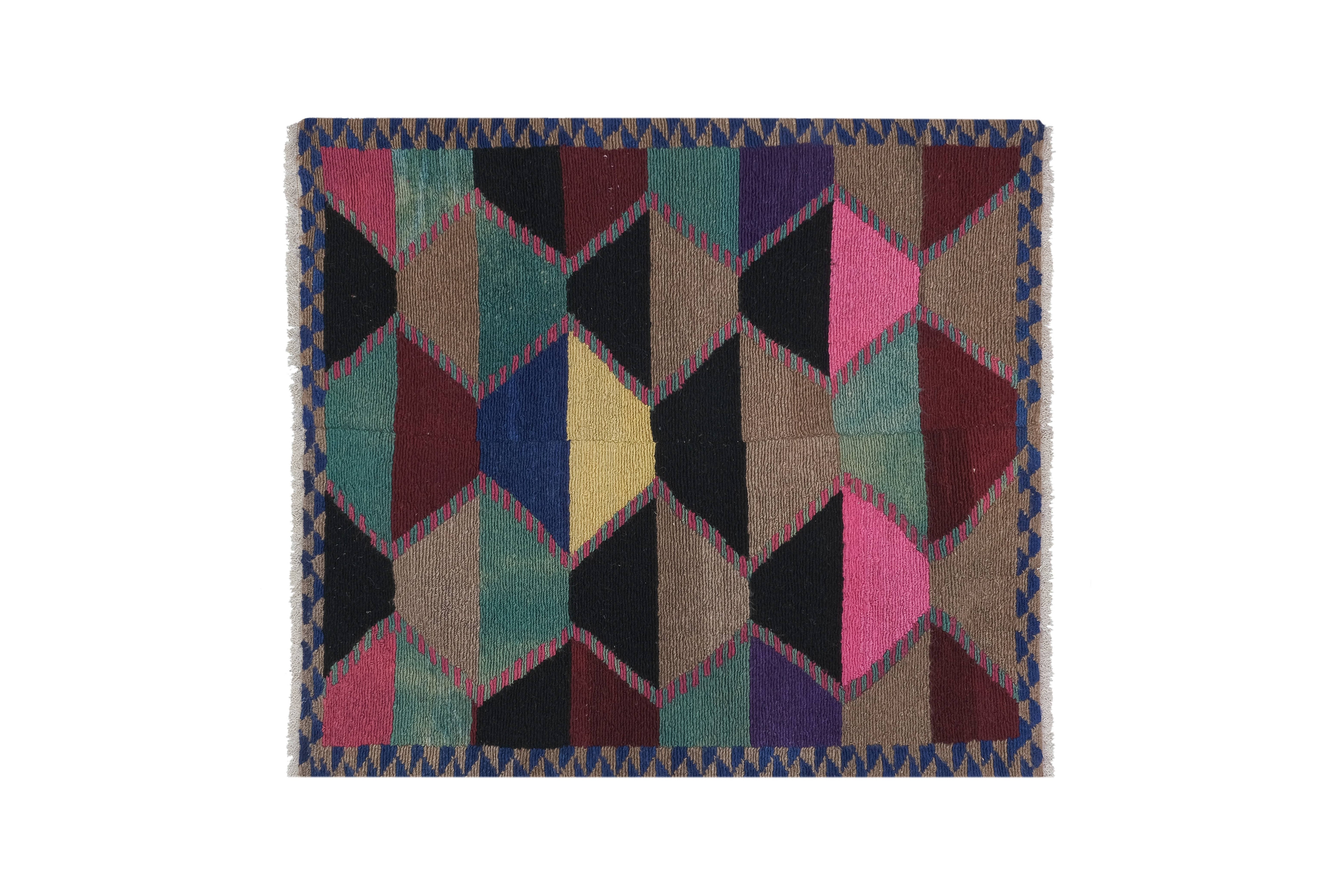 Vintage Checkered Turkish Shaggy Tulu Rug 49'' x 56''