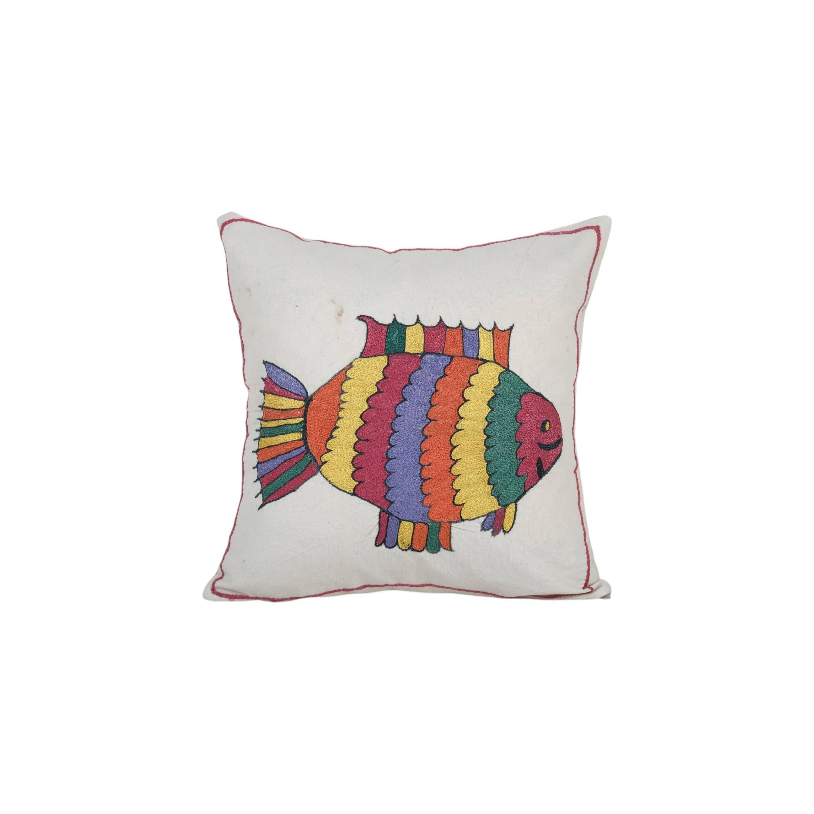 Fish Suzani Pillow Cover | 18'' x 19''