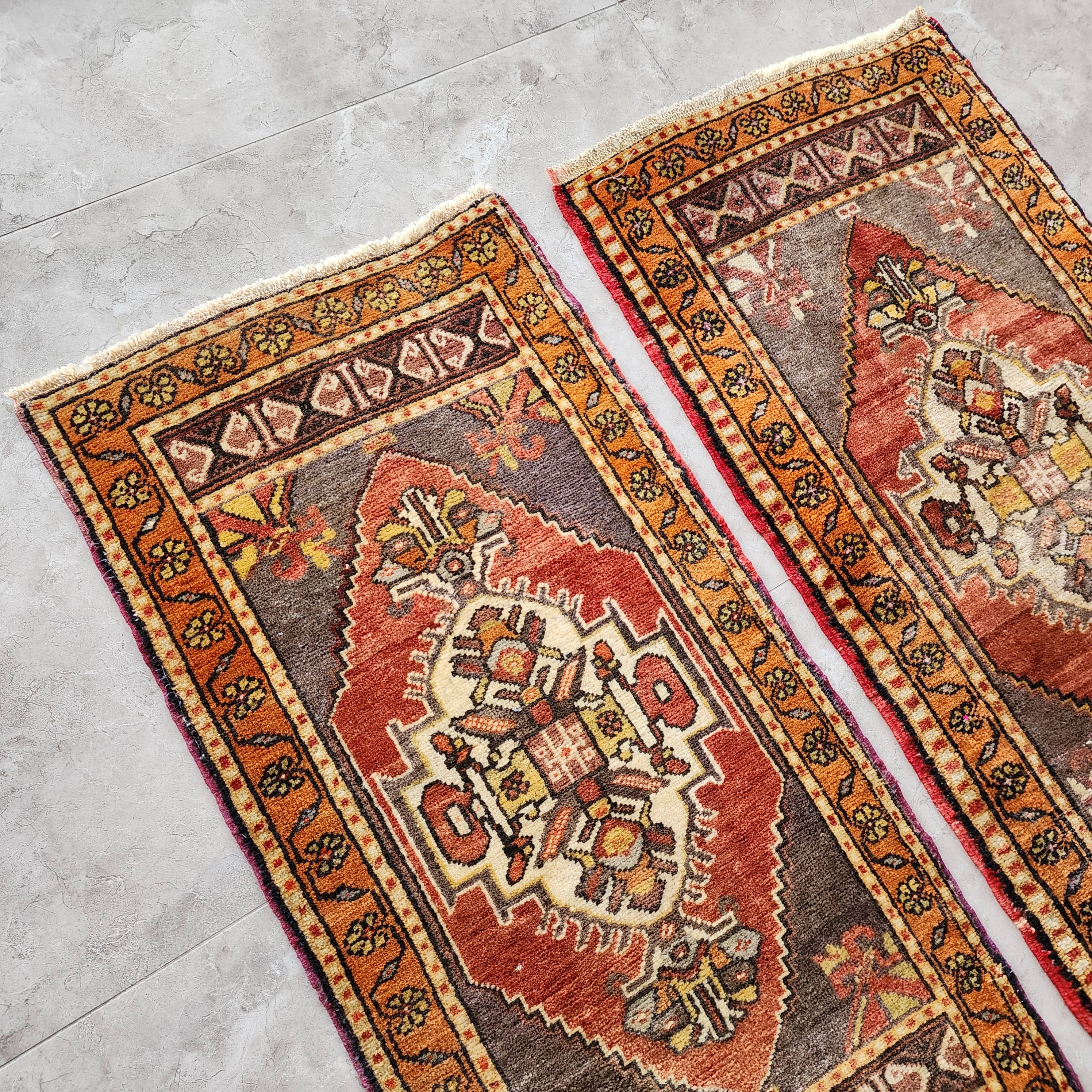 Vintage Oushak Yastik Rugs Set of 2 | 19'' x 36''