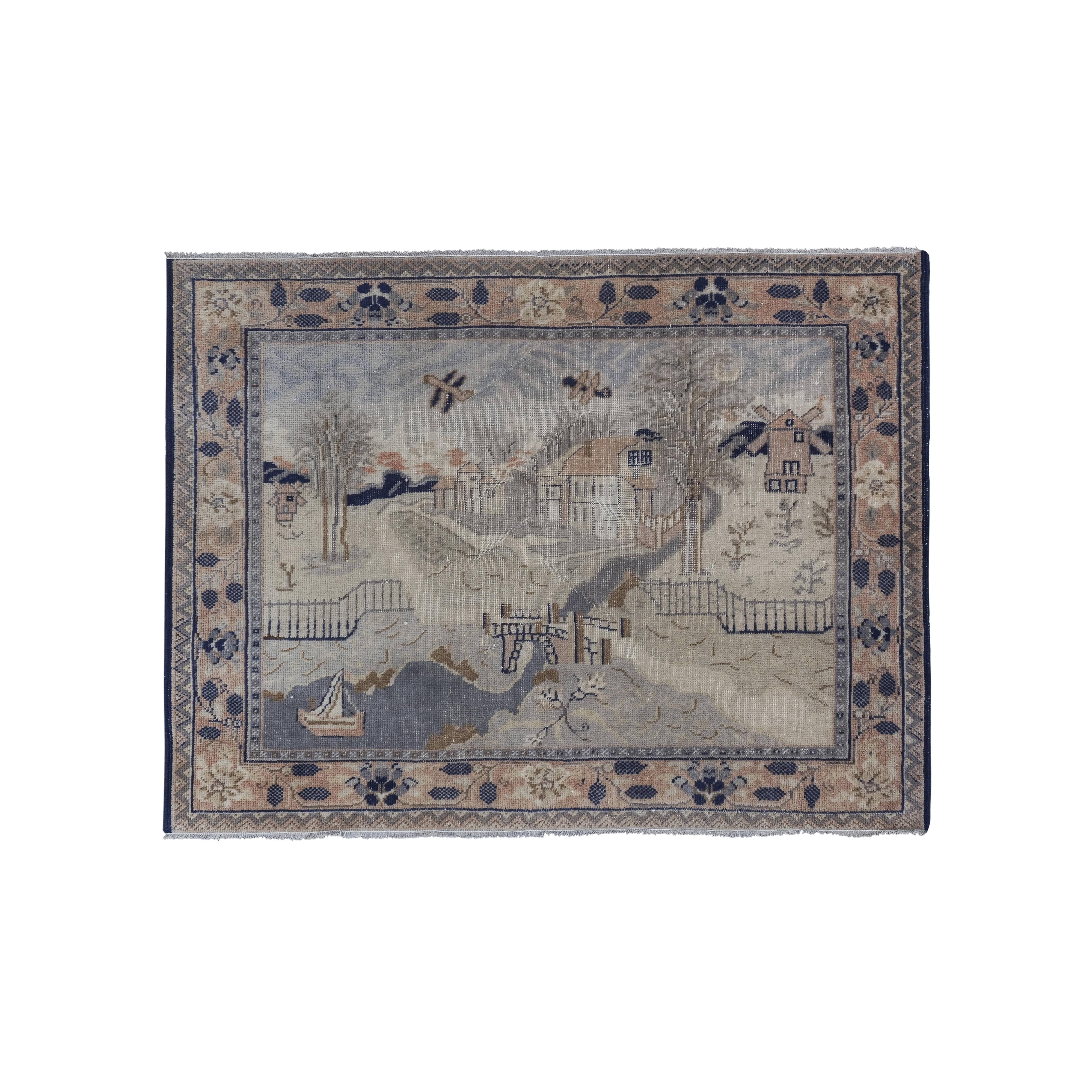 Hand-Embroidered Vintage Textile 43'' x 57''
