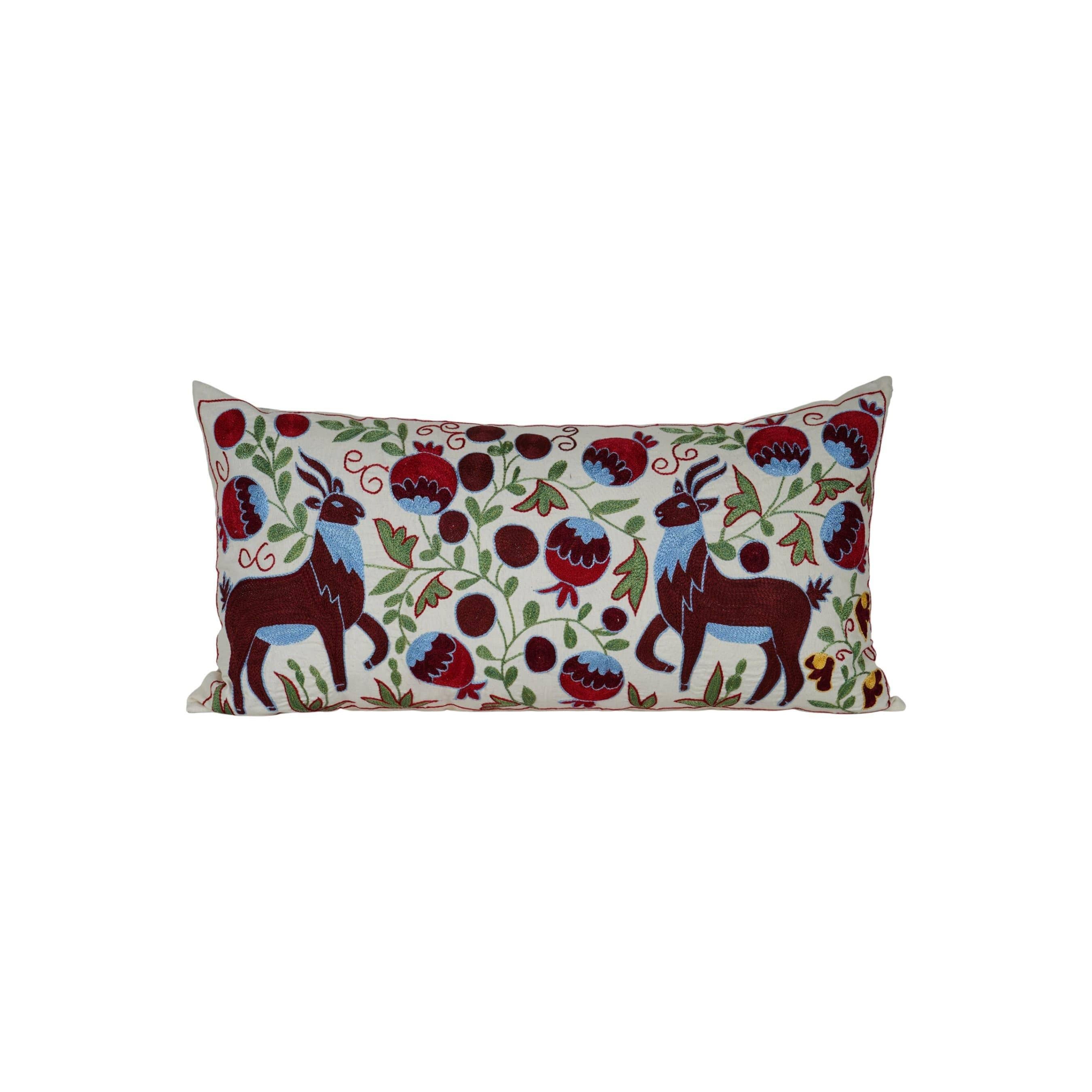Deer Suzani Bedding Pillow Cover | 18'' x 34''