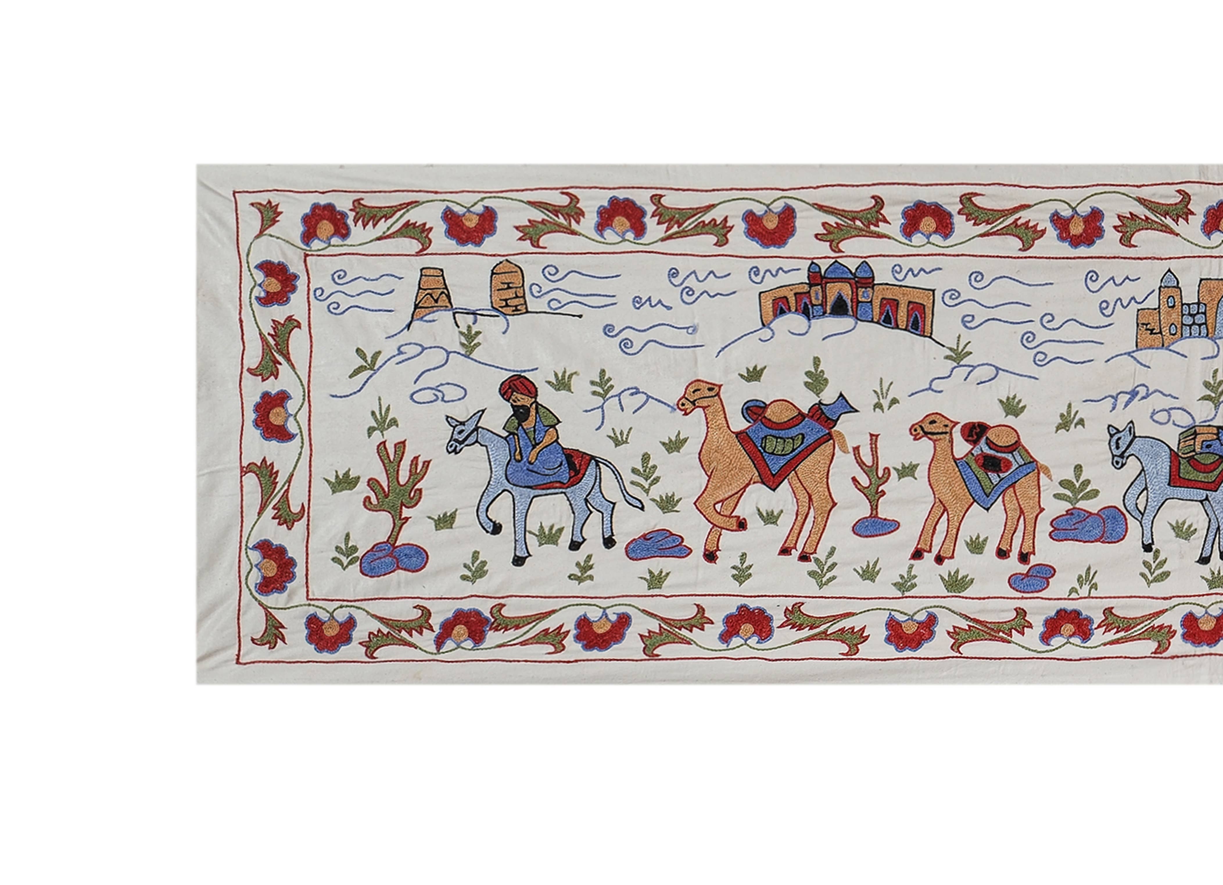 Hand-Embroidered Suzani Table Runner 1'8'' x 6'1''