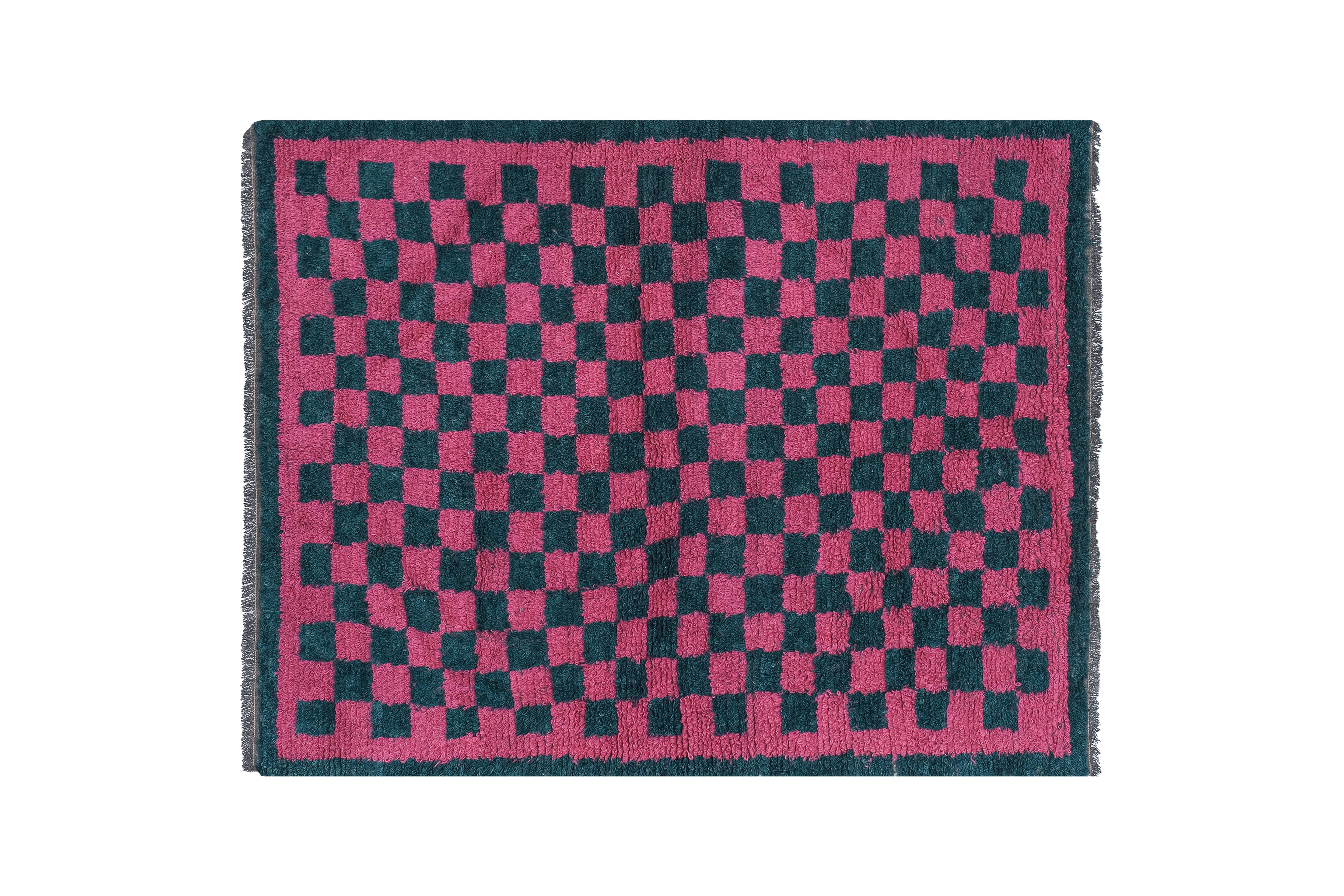 Vintage Checkered Turkish Tulu Rug 4'9'' x 6'3''