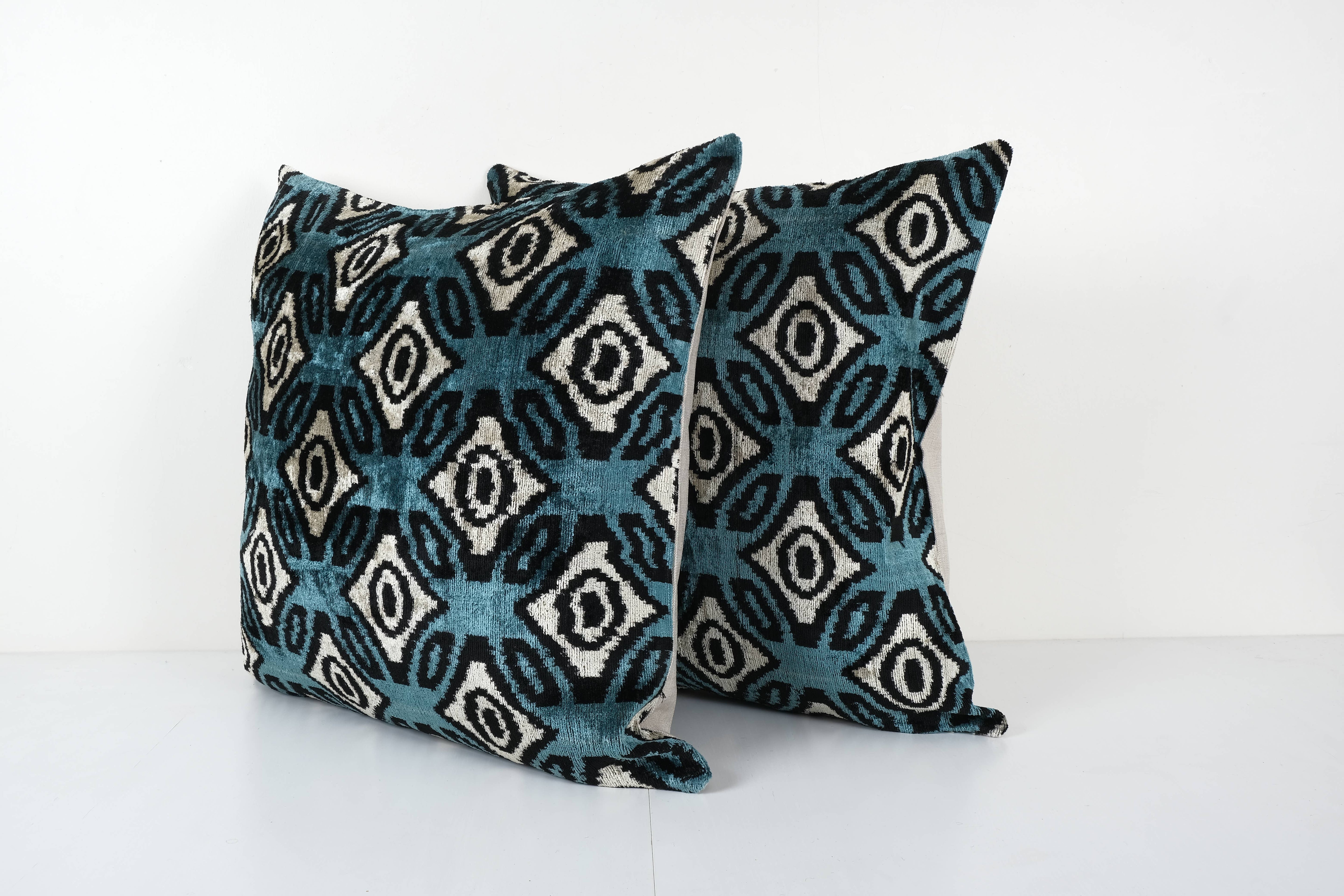 Silk Ikat Velvet Pillow Cover Set of 2 | 24'' x 24''