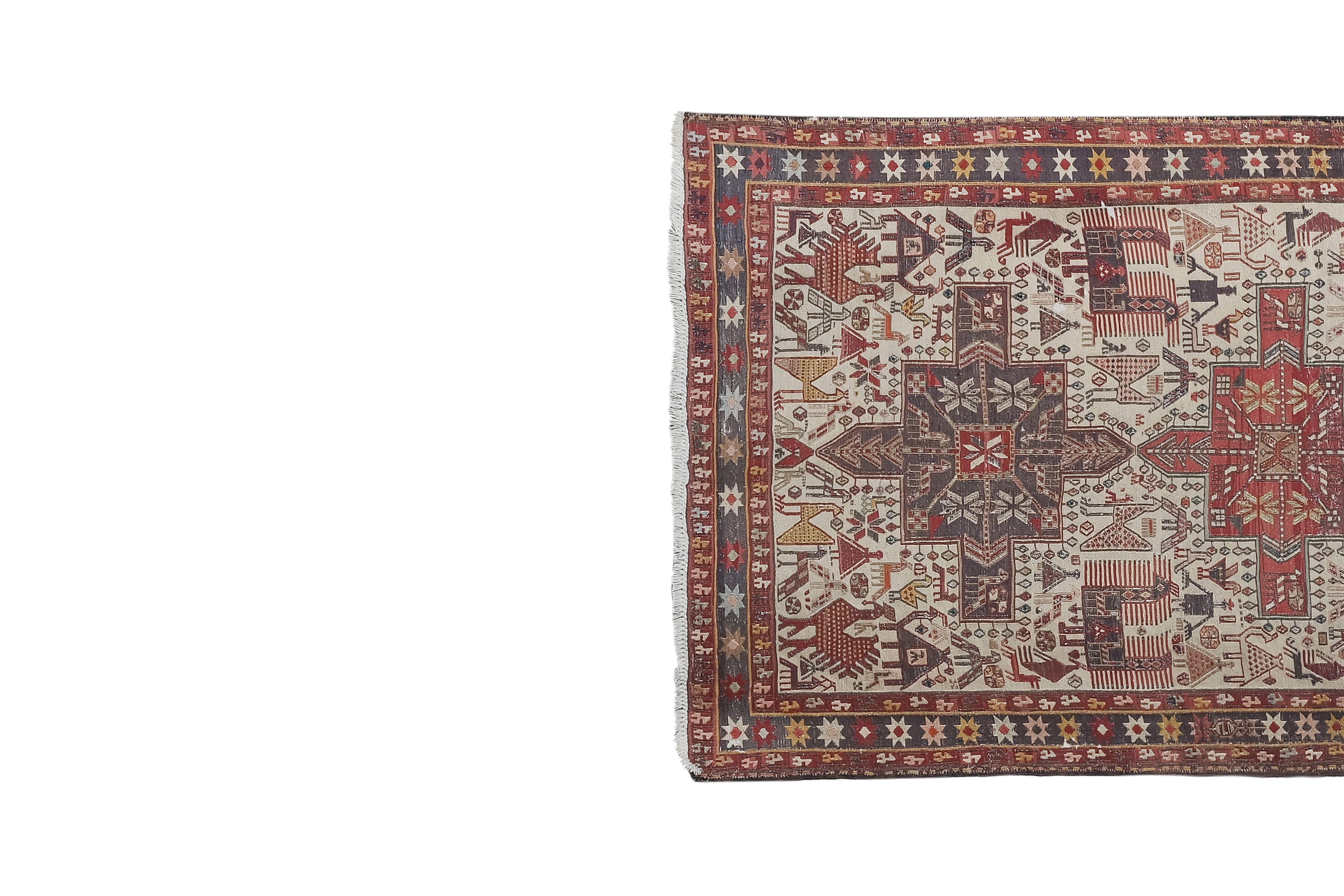 Vintage Animal Pattern Soumac Kilim Runner 3'7'' x 9'1''