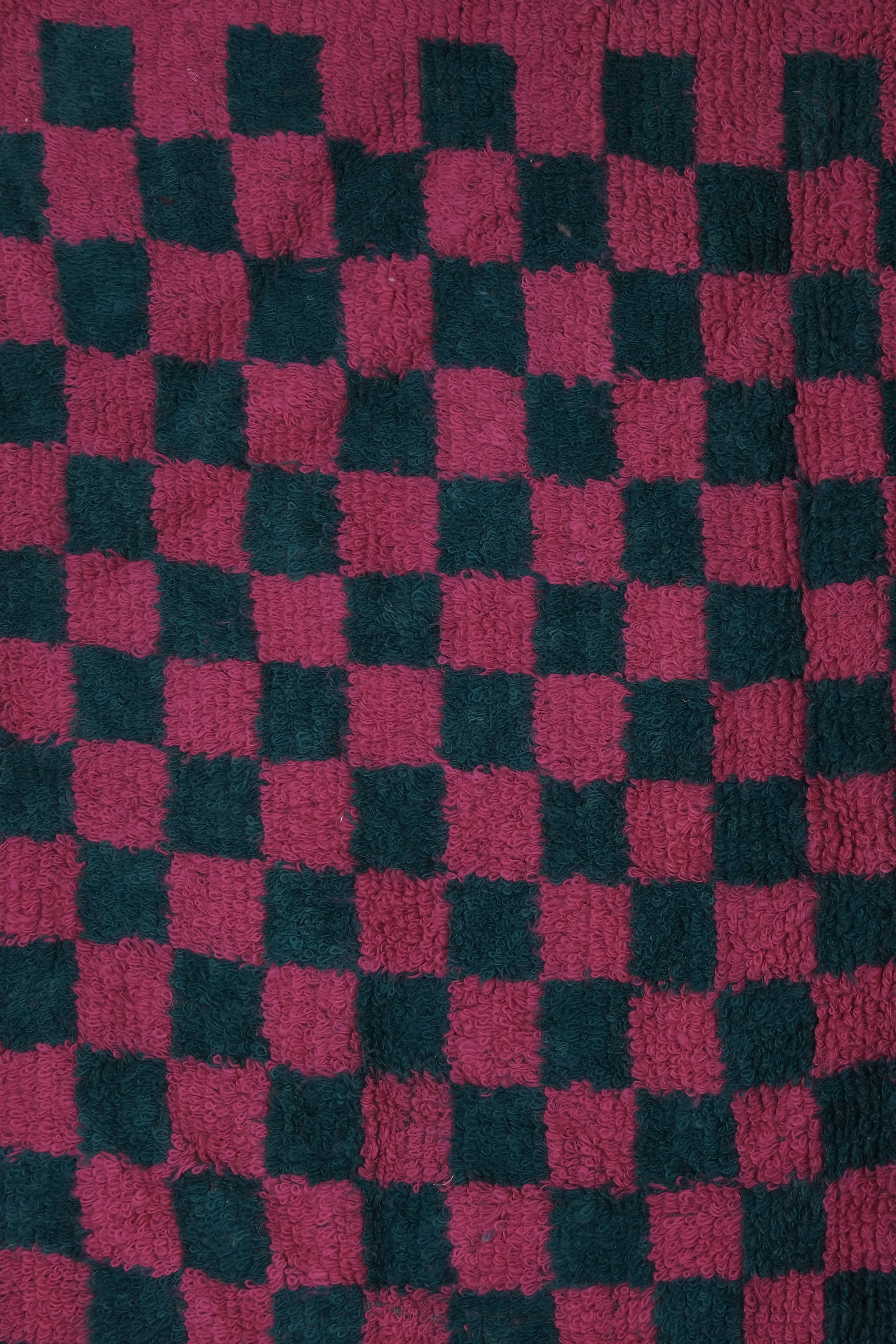 Vintage Checkered Turkish Tulu Rug 4'9'' x 6'3''