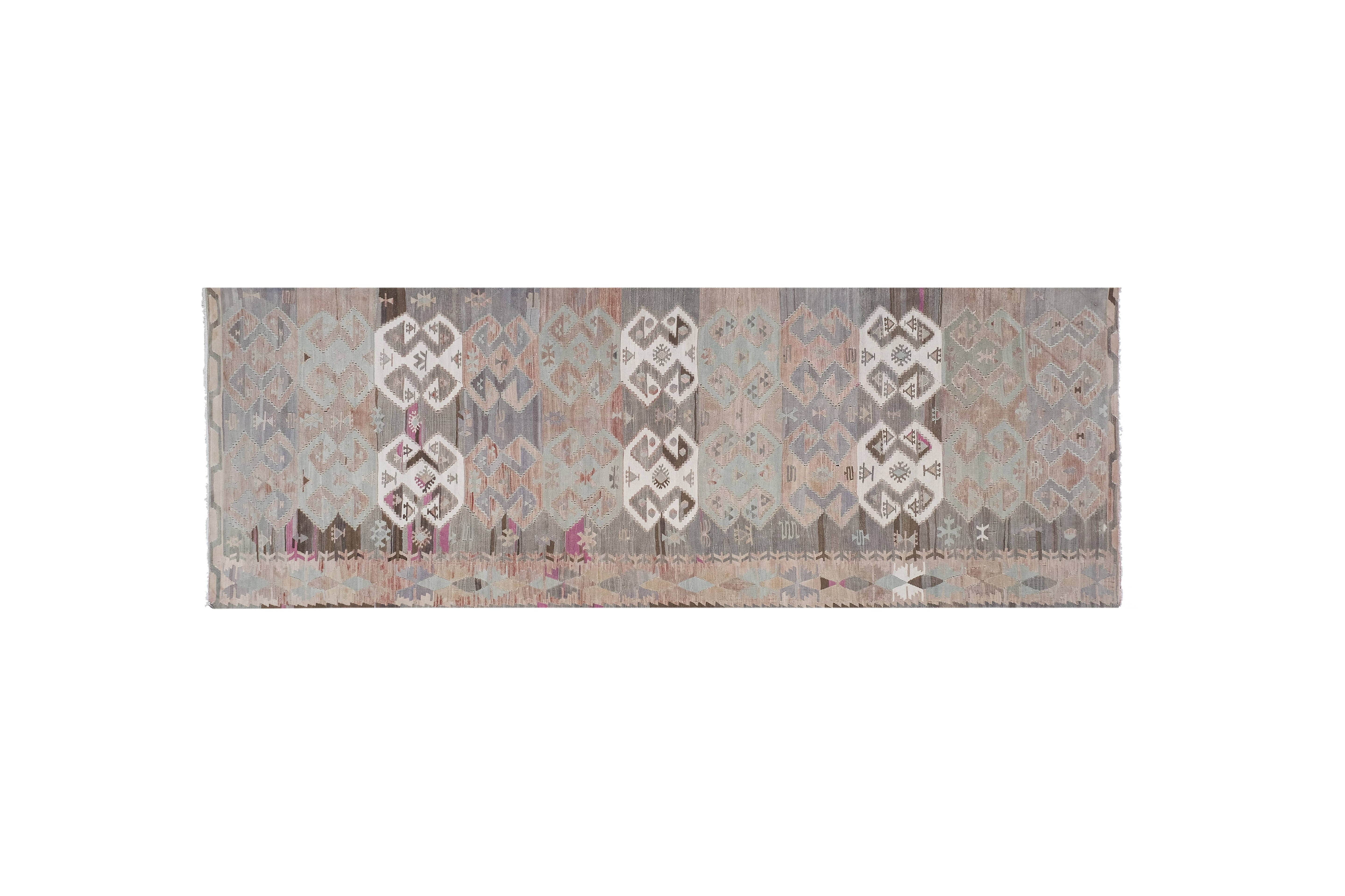 Vintage Turkish Kilim Runner 4'8'' x 13'9''