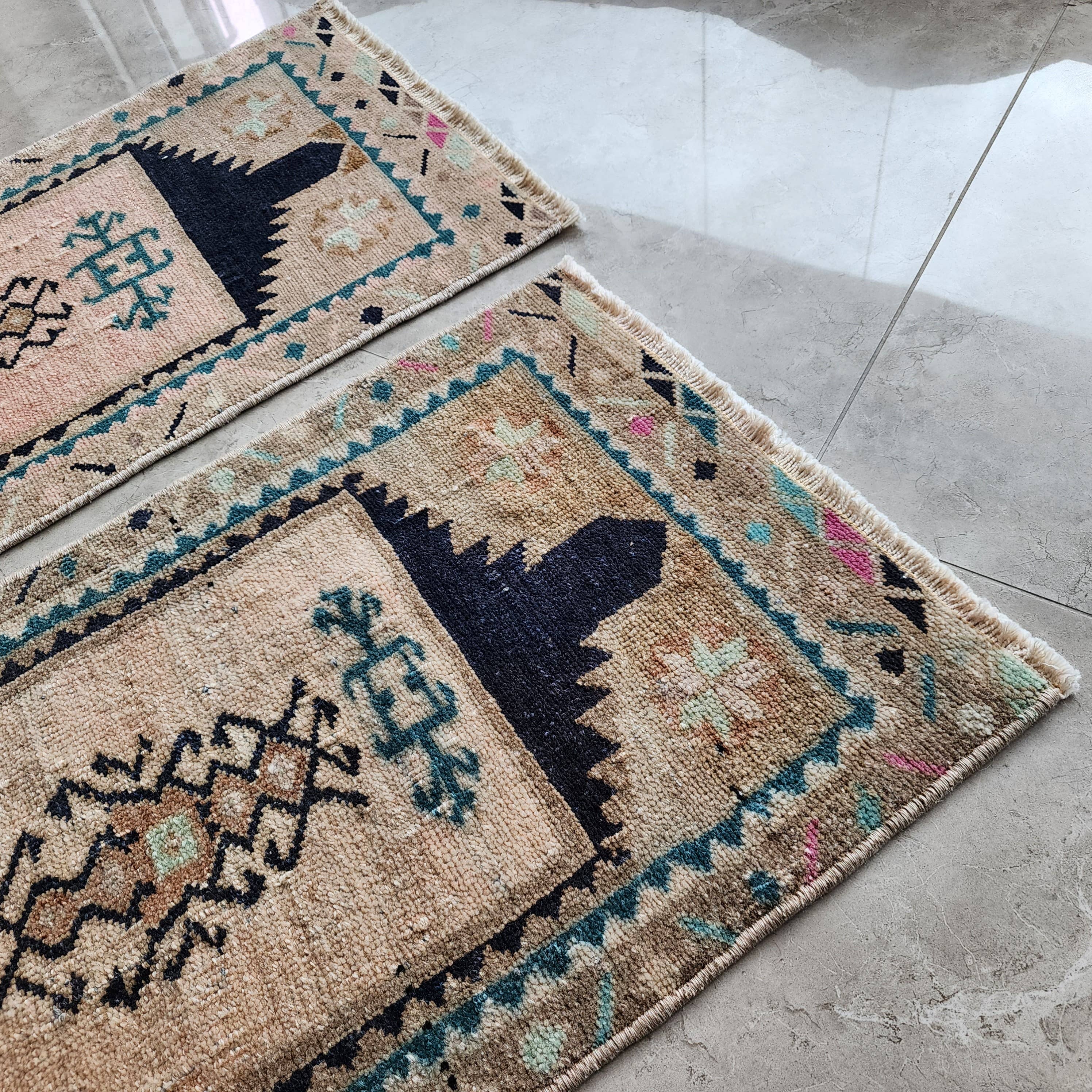 Vintage Turkish Yastik Rugs Set of 2 | 18'' x 34''