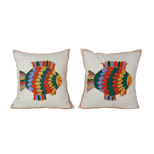 Fish Suzani Pillow Cover Set of 2 | 17'' x 18''