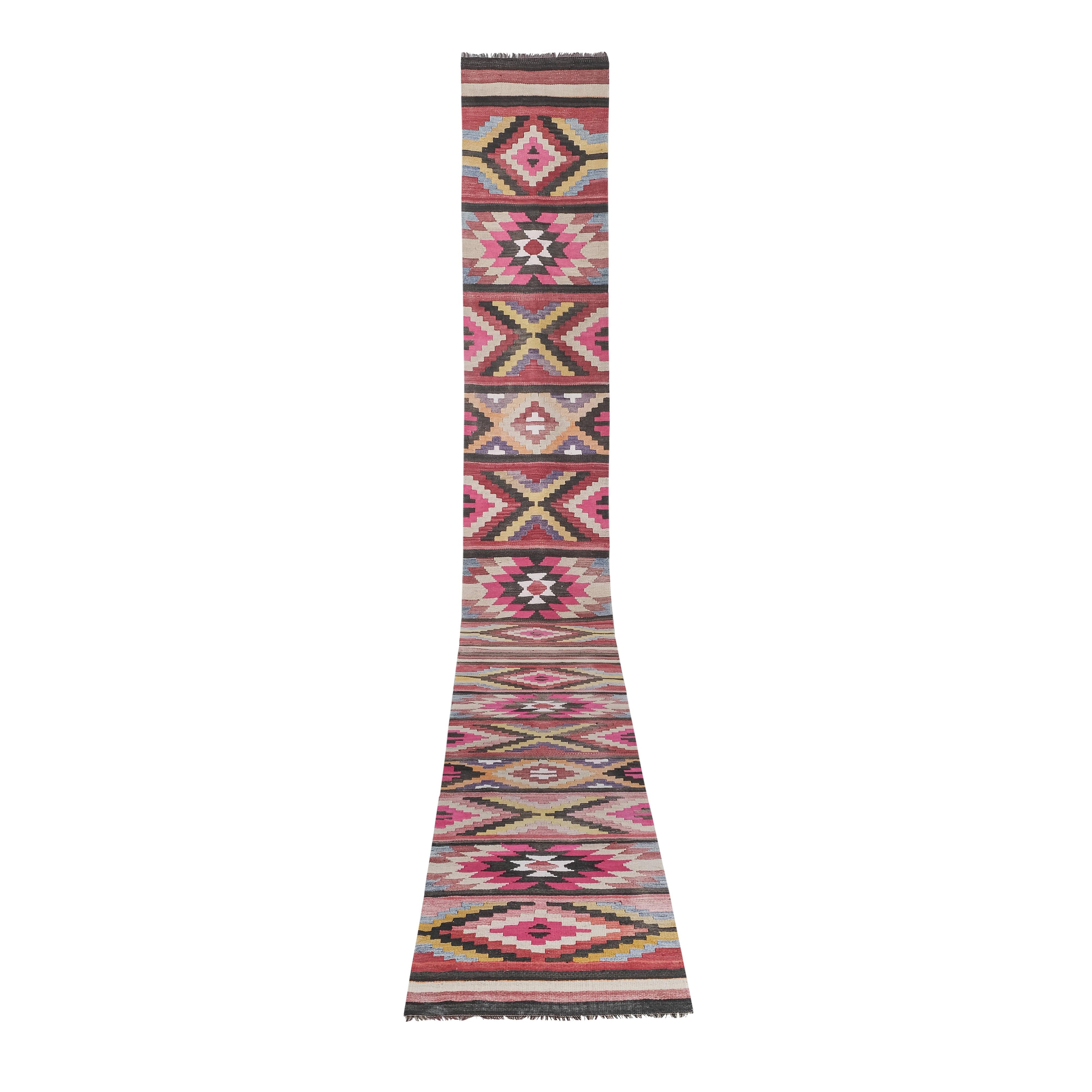 Vintage Turkish Kilim Runner 2'6'' x 24'3''