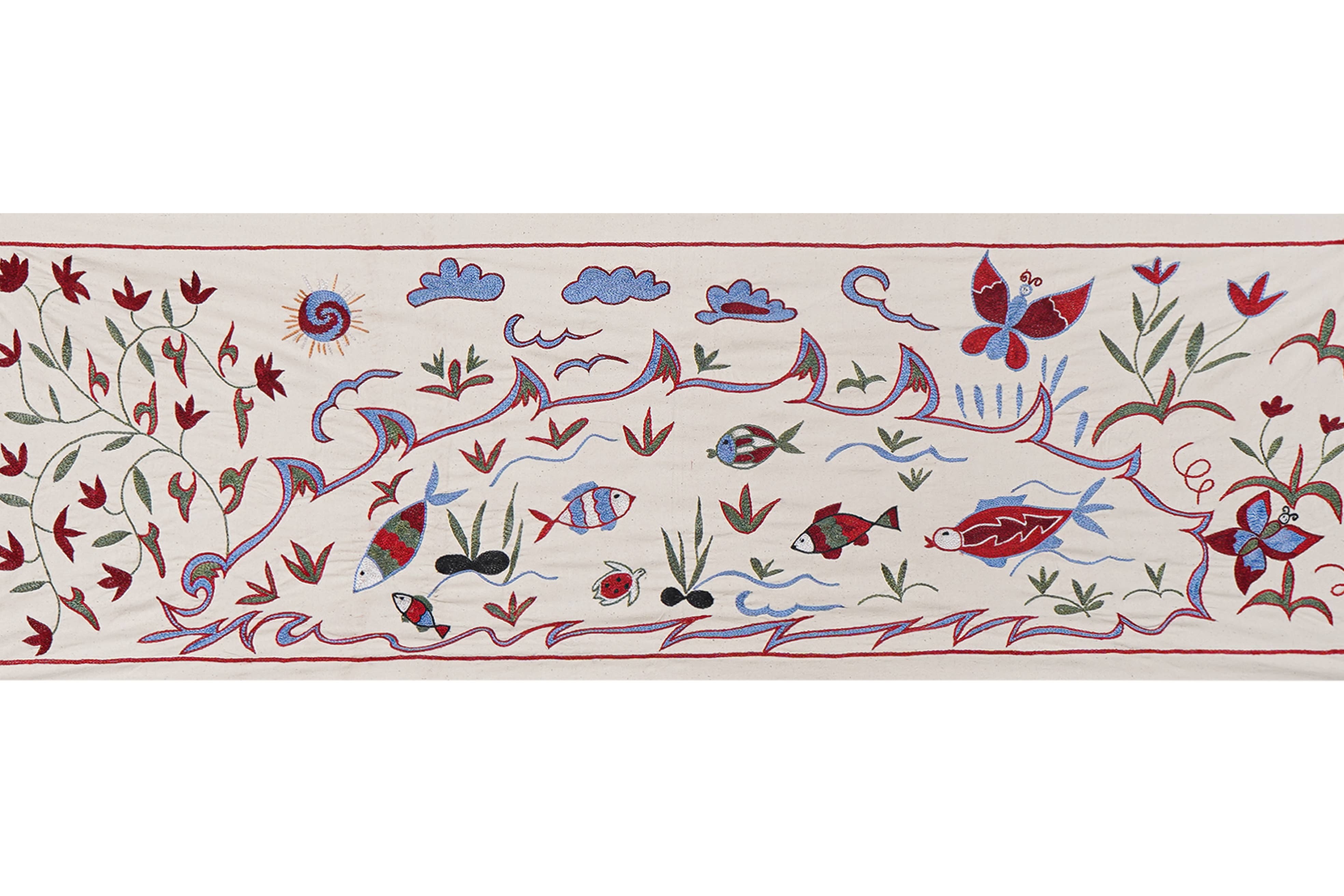 Fish Suzani Wall Hanging & Tablecloth | 20'' x 58''