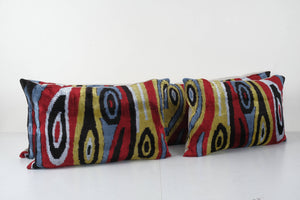Silk Ikat Velvet Pillow Cover Set of 3 | 16'' x 24''