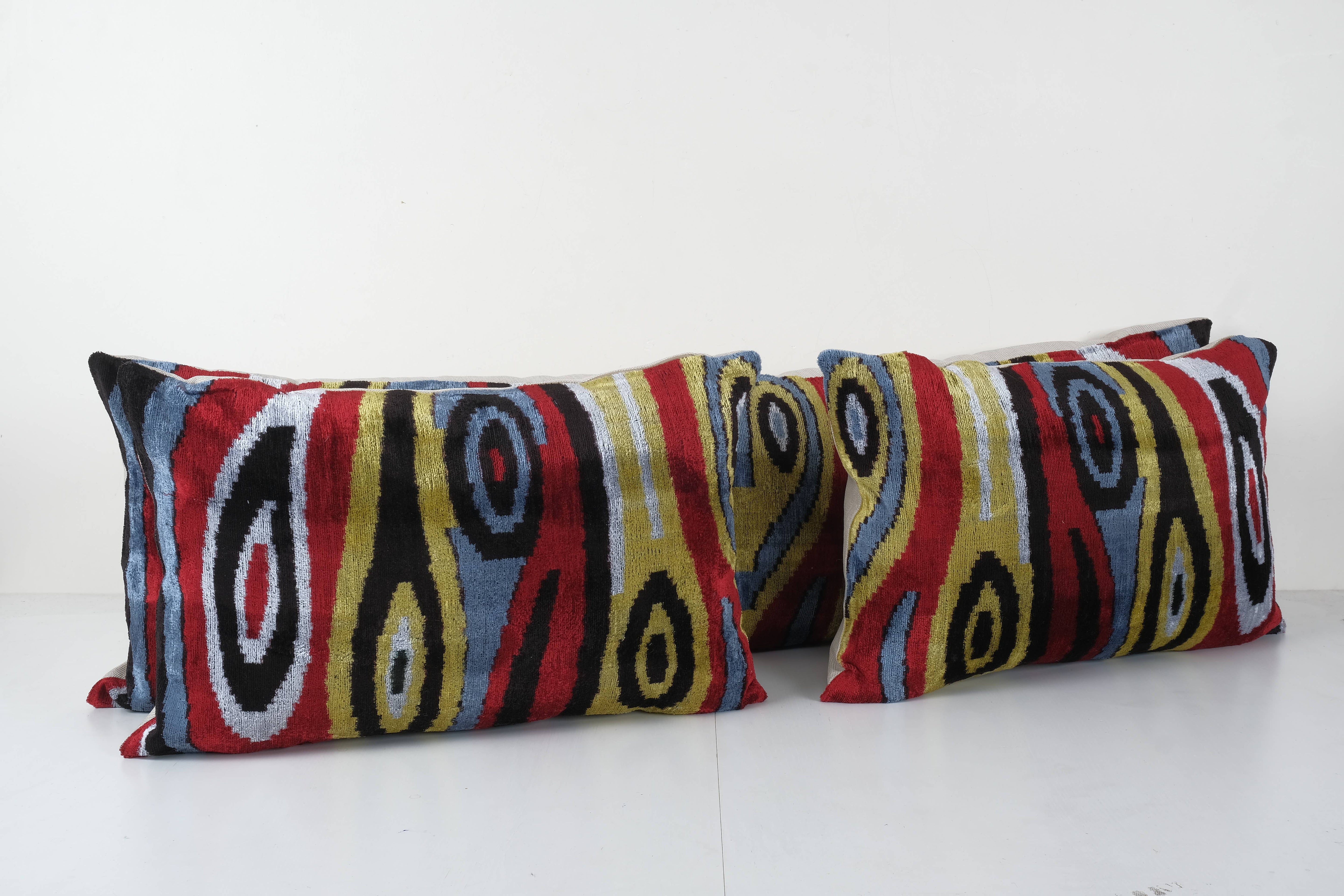 Silk Ikat Velvet Pillow Cover Set of 3 | 16'' x 24''