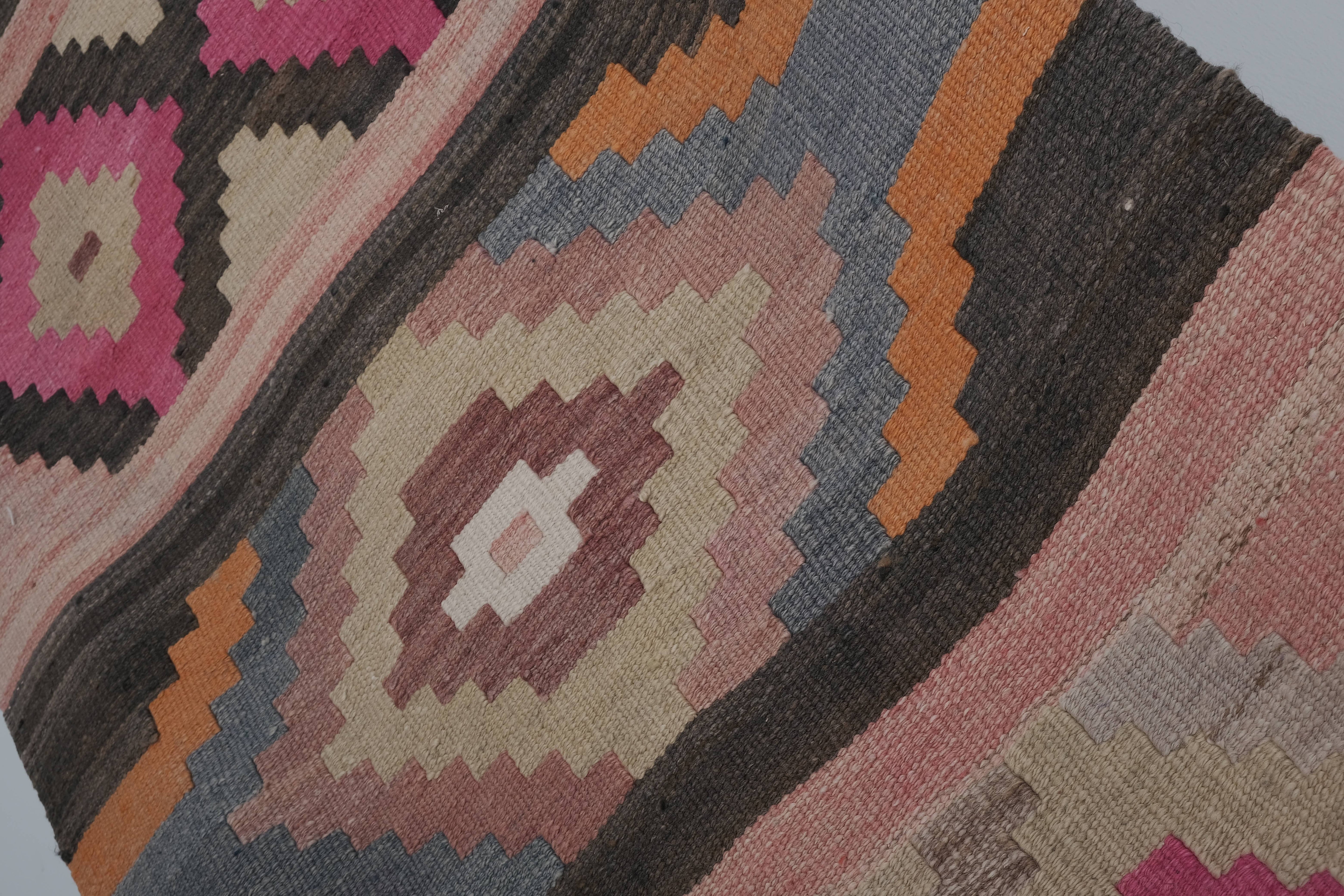 Vintage Turkish Kilim Runner 2'7'' x 21'