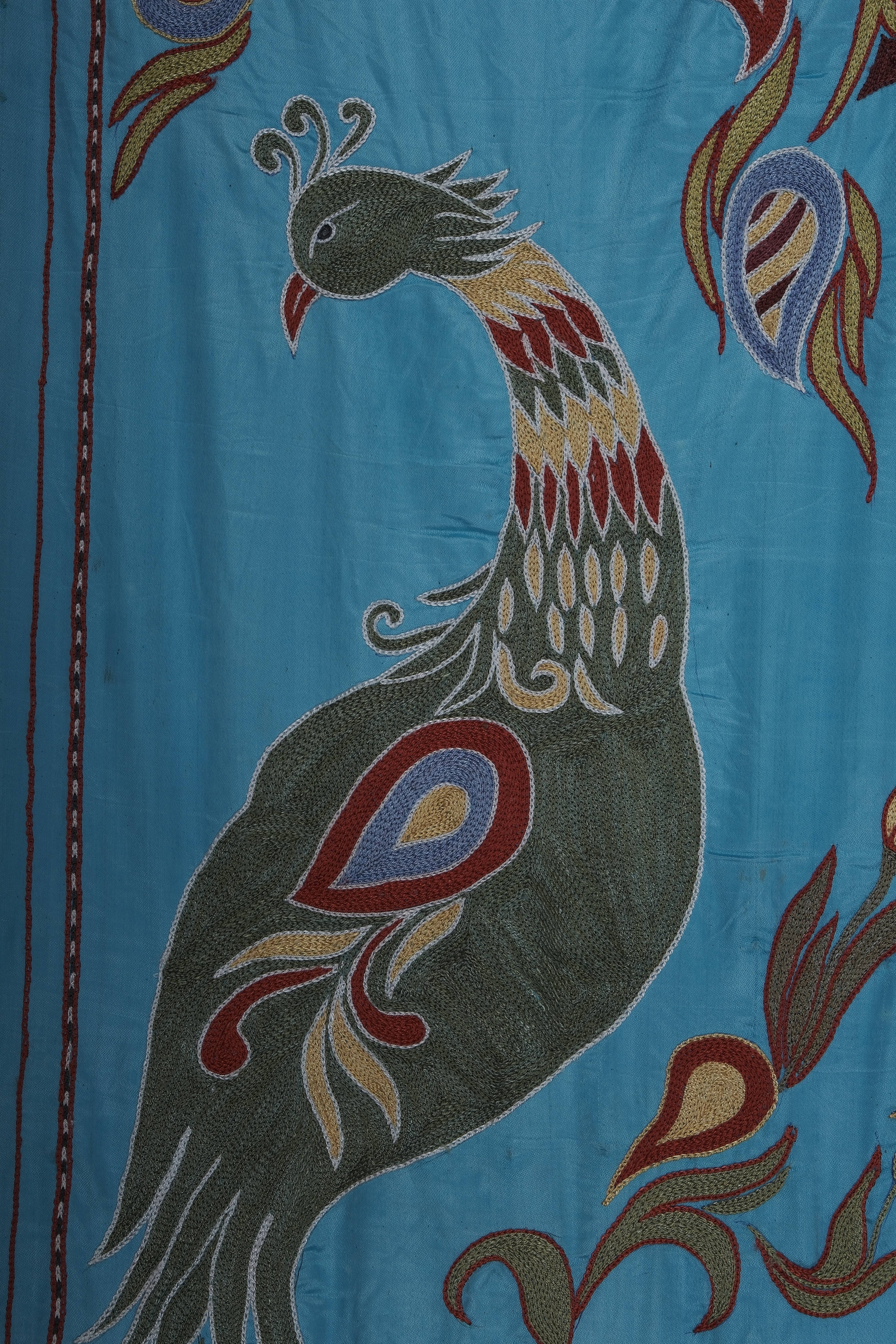 Peacock Silk Suzani Wall Hanging & Bedspread 1'9'' x 6'2''