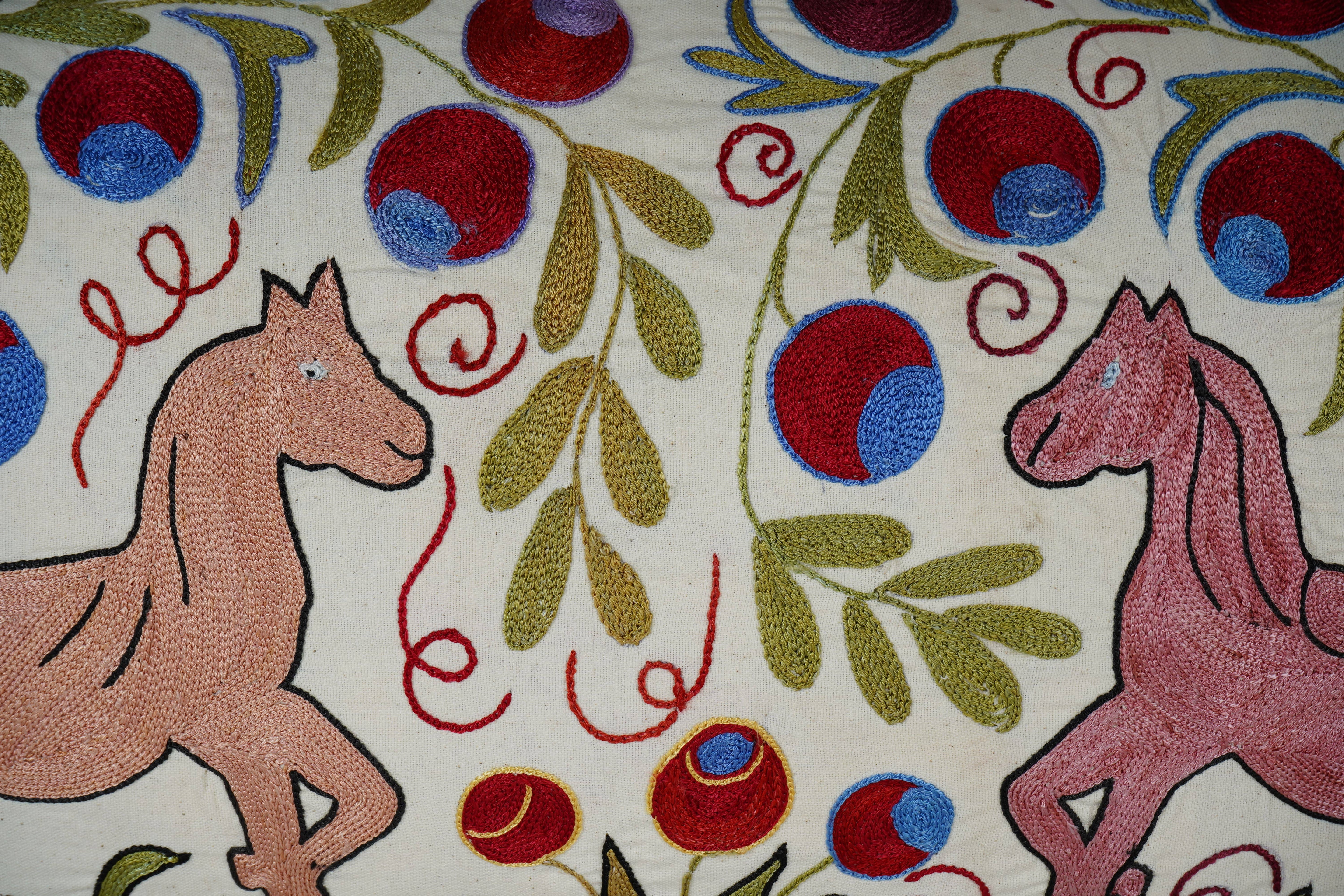 Horse Suzani Bedding Pillow Cover | 18'' x 34''