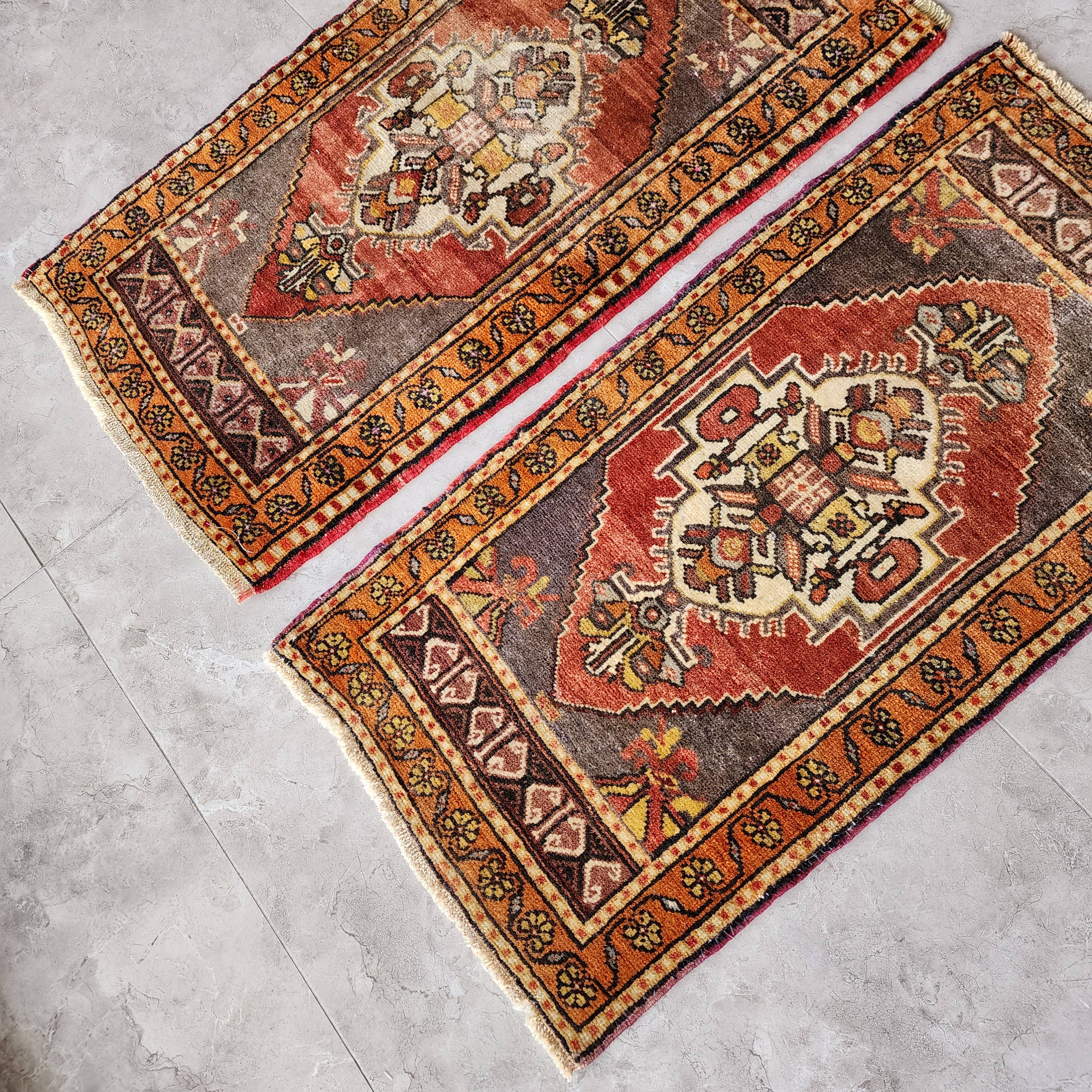Vintage Oushak Yastik Rugs Set of 2 | 19'' x 36''