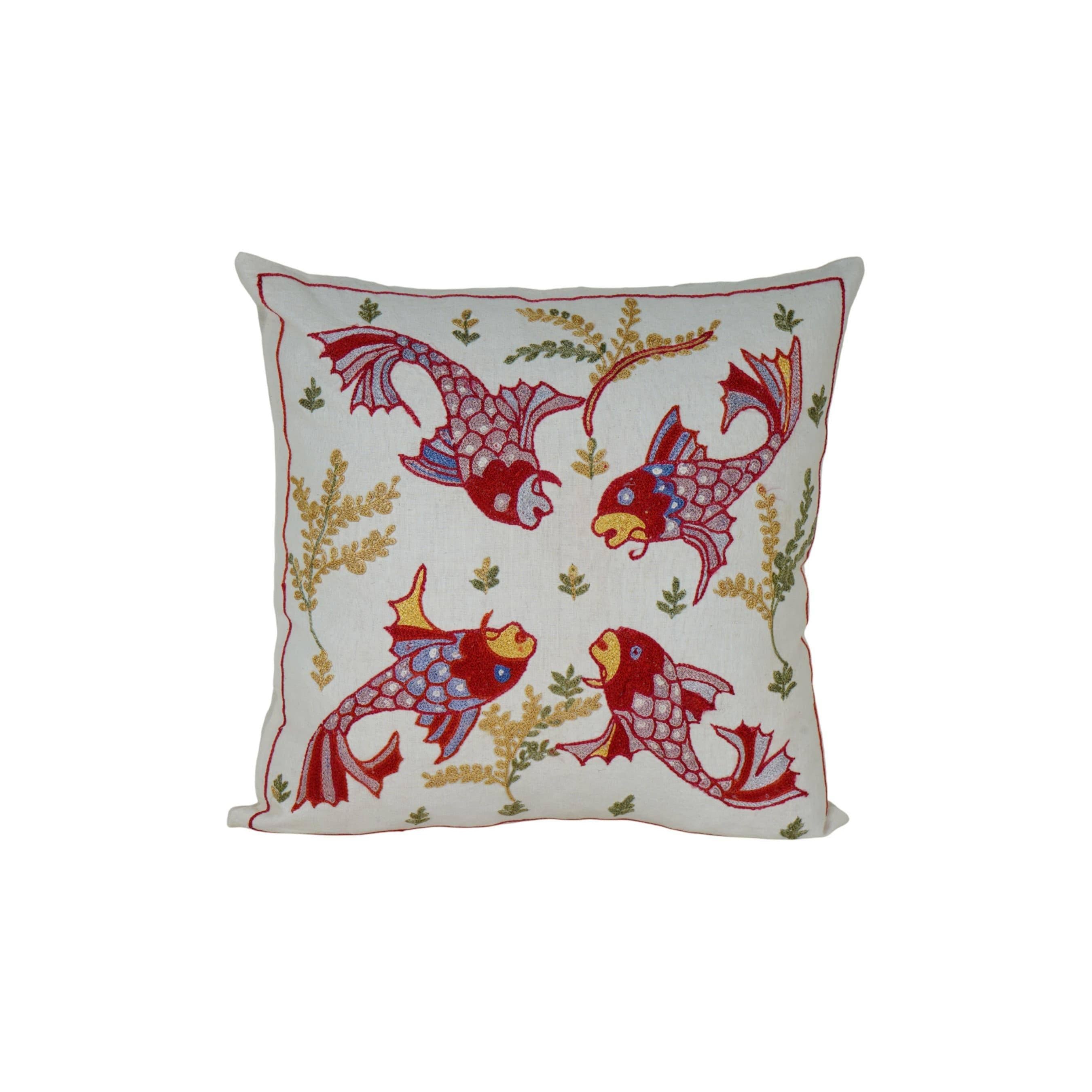 Fish Suzani Pillow Cover | 18'' x 18''