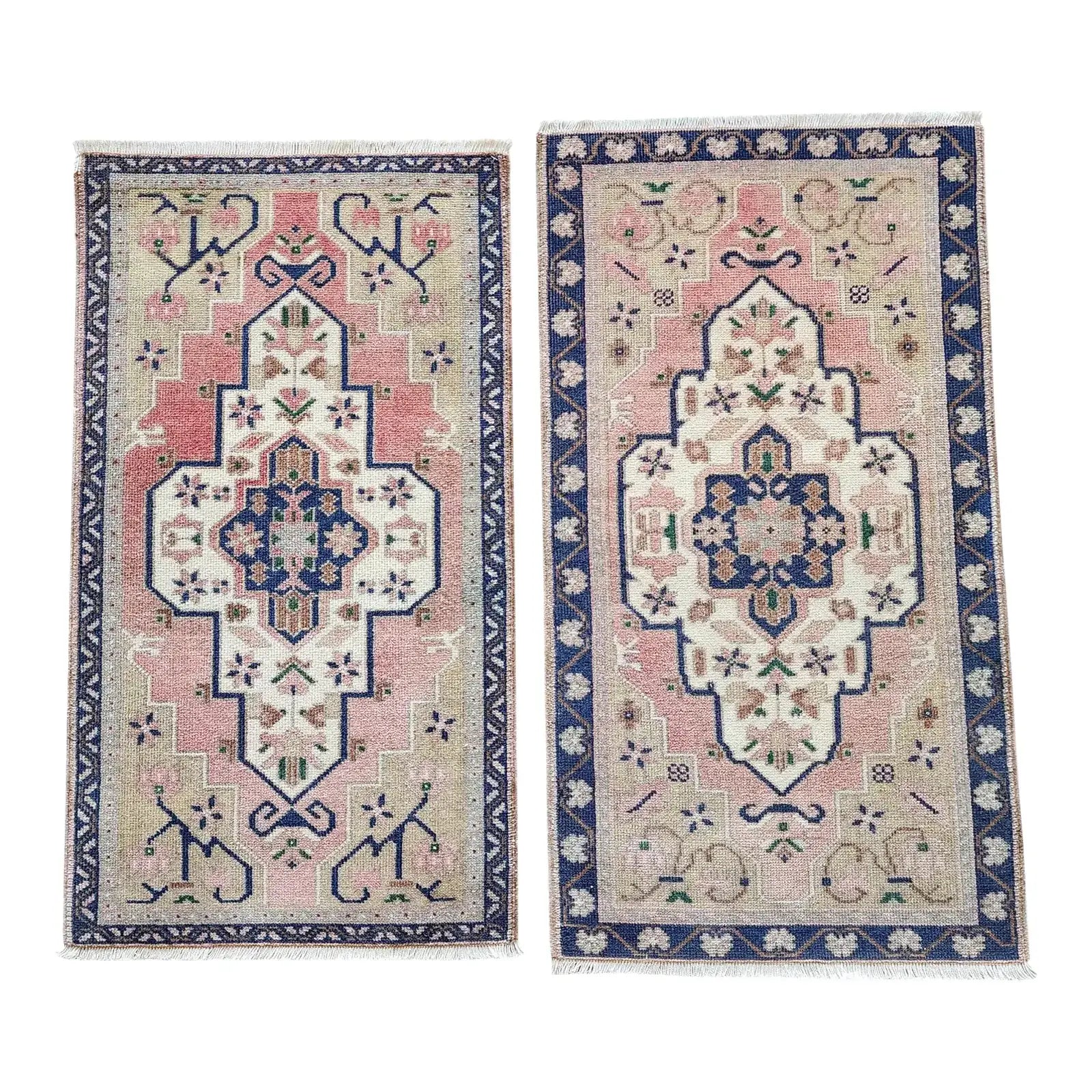 Vintage Turkish Yastik Rug Set of 2 | 1'10'' x 3'3'' & 1'10'' x 3'5''