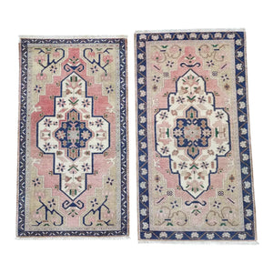 Vintage Turkish Yastik Rug Set of 2 | 1'10'' x 3'3'' & 1'10'' x 3'5''