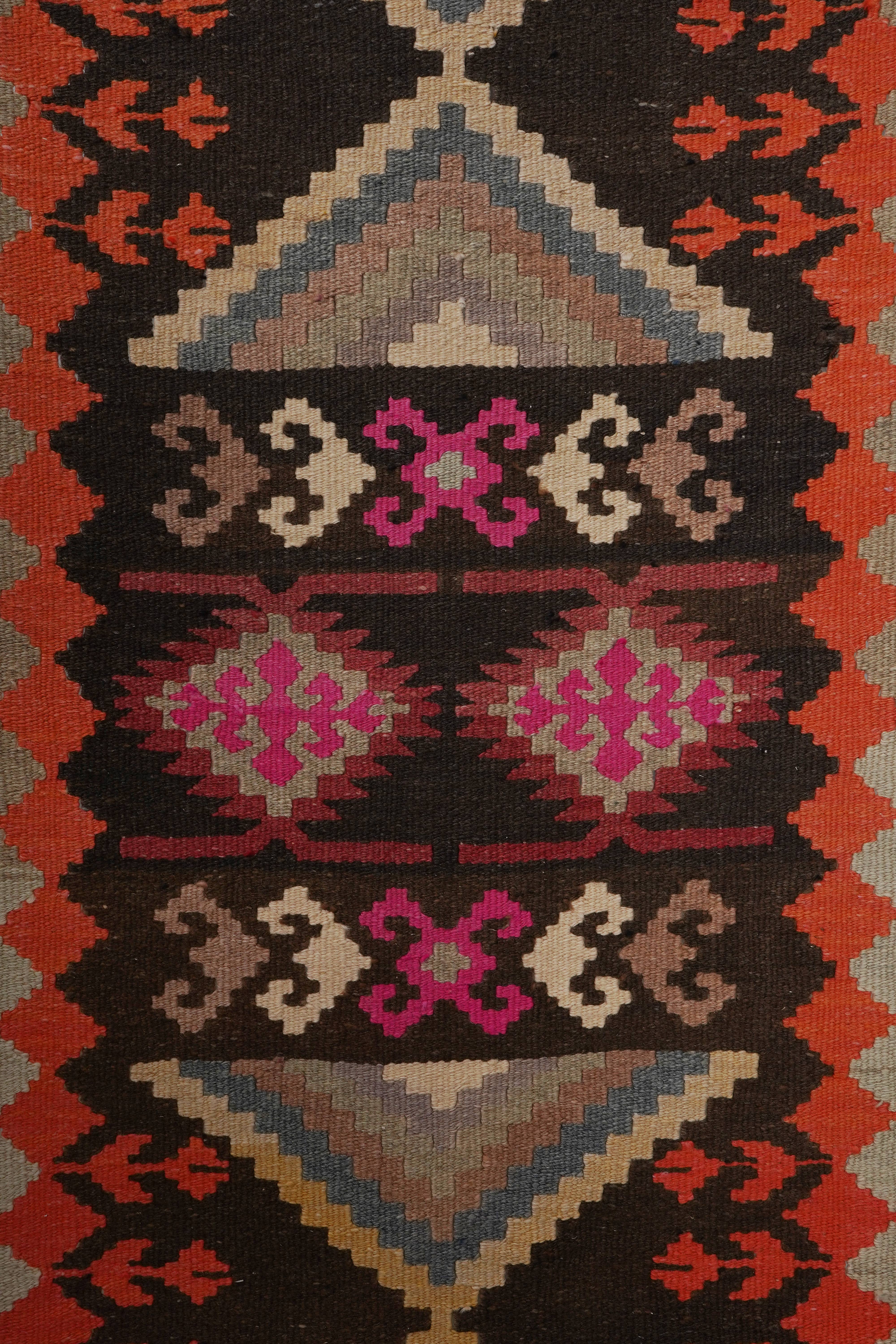 Vintage Turkish Kilim Runner 3'1'' x 12'6''