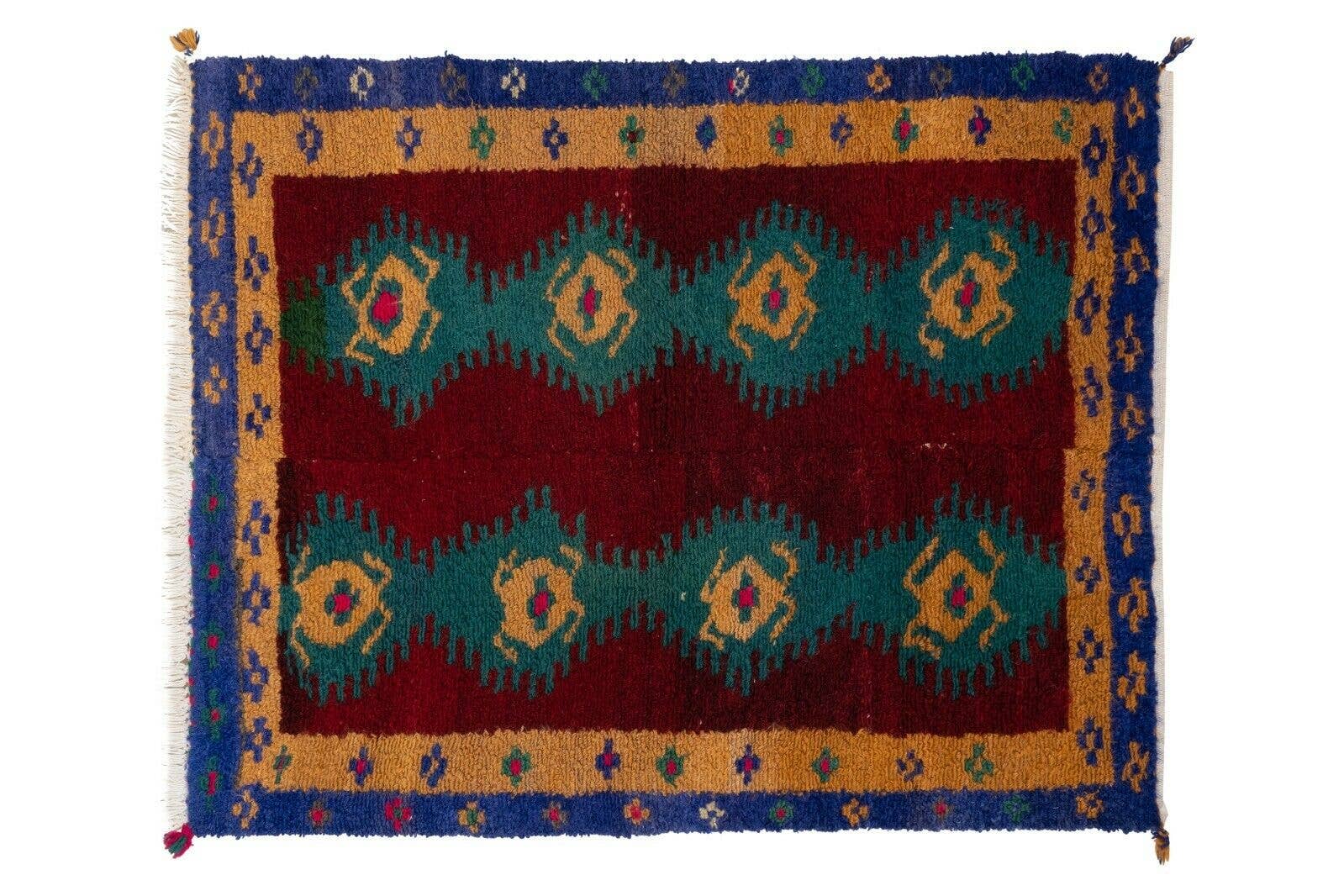 Vintage Checkered Turkish Shaggy Tulu Rug 43'' x 52''