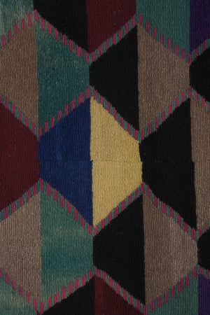 Vintage Checkered Turkish Shaggy Tulu Rug 49'' x 56''