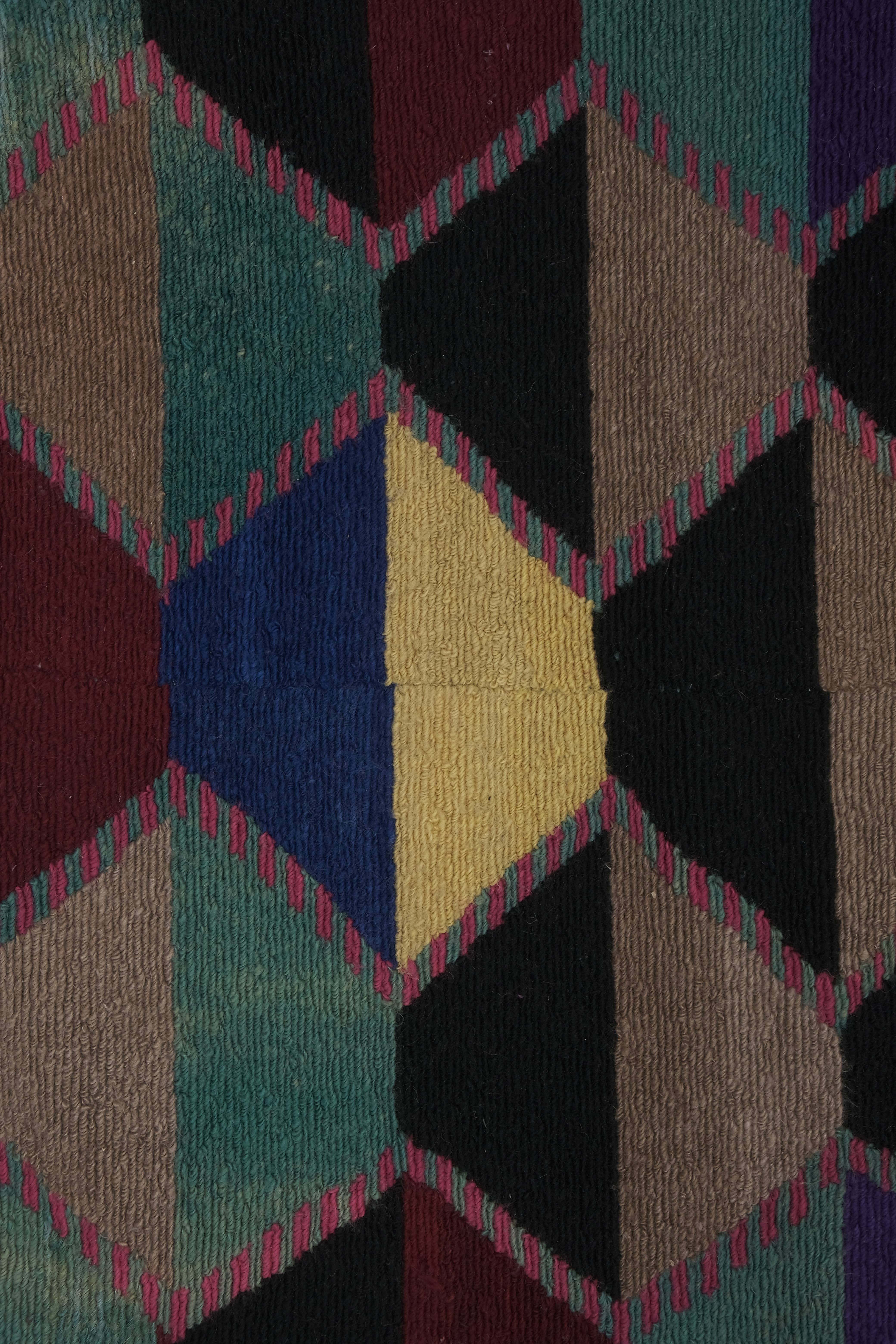 Vintage Checkered Turkish Shaggy Tulu Rug 49'' x 56''