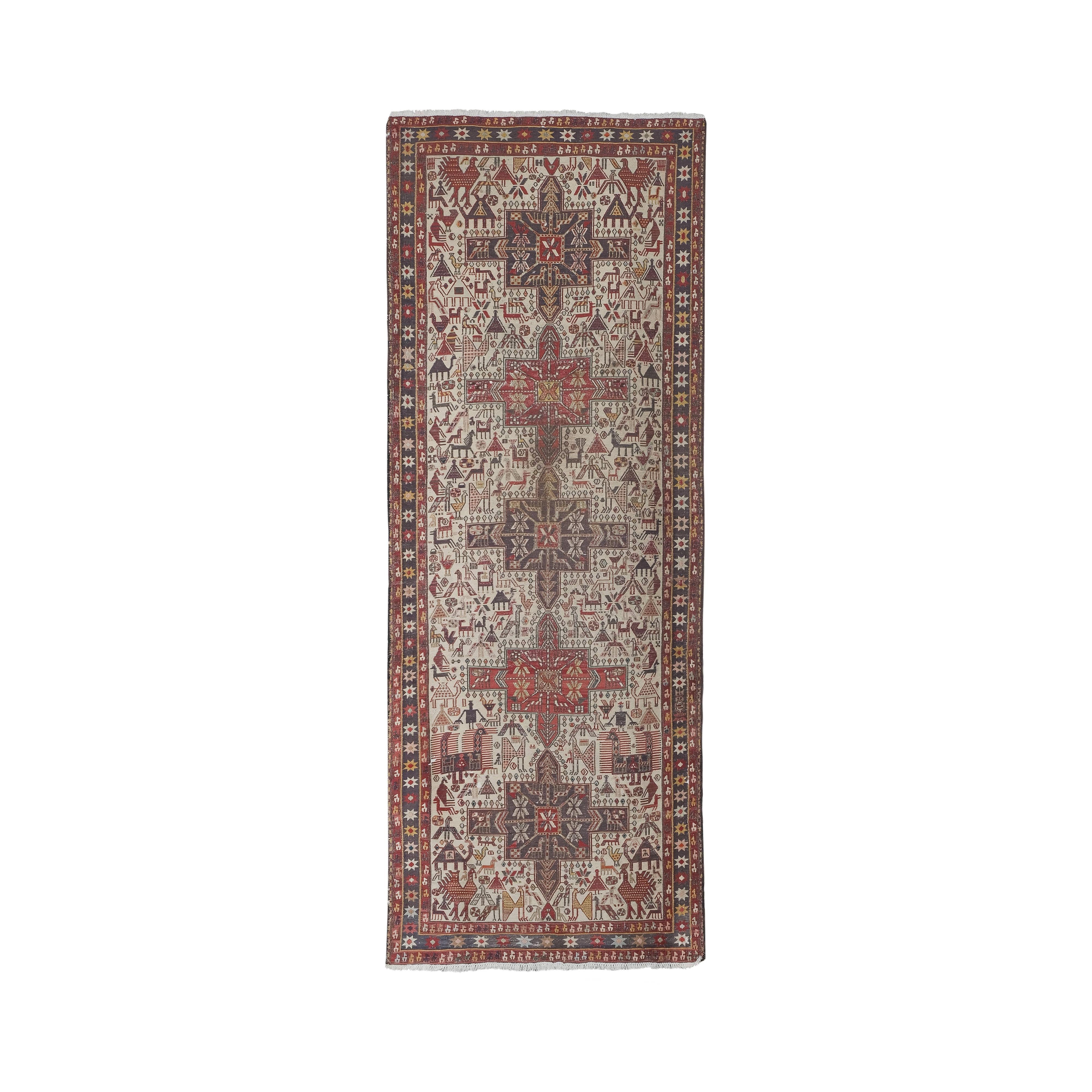 Vintage Animal Pattern Soumac Kilim Runner 3'7'' x 9'1''