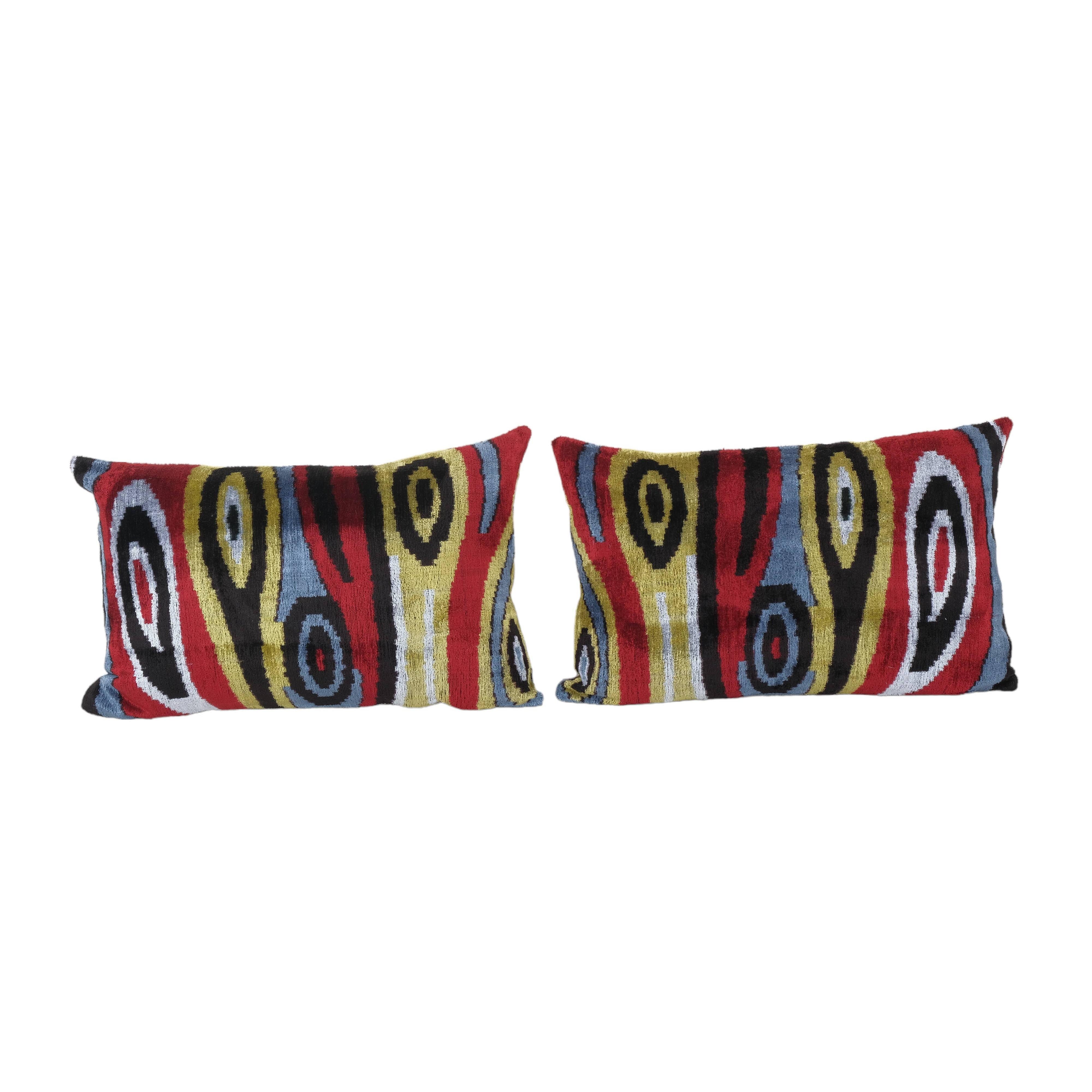 Silk Ikat Velvet Pillow Cover Set of 2 | 16'' x 24''