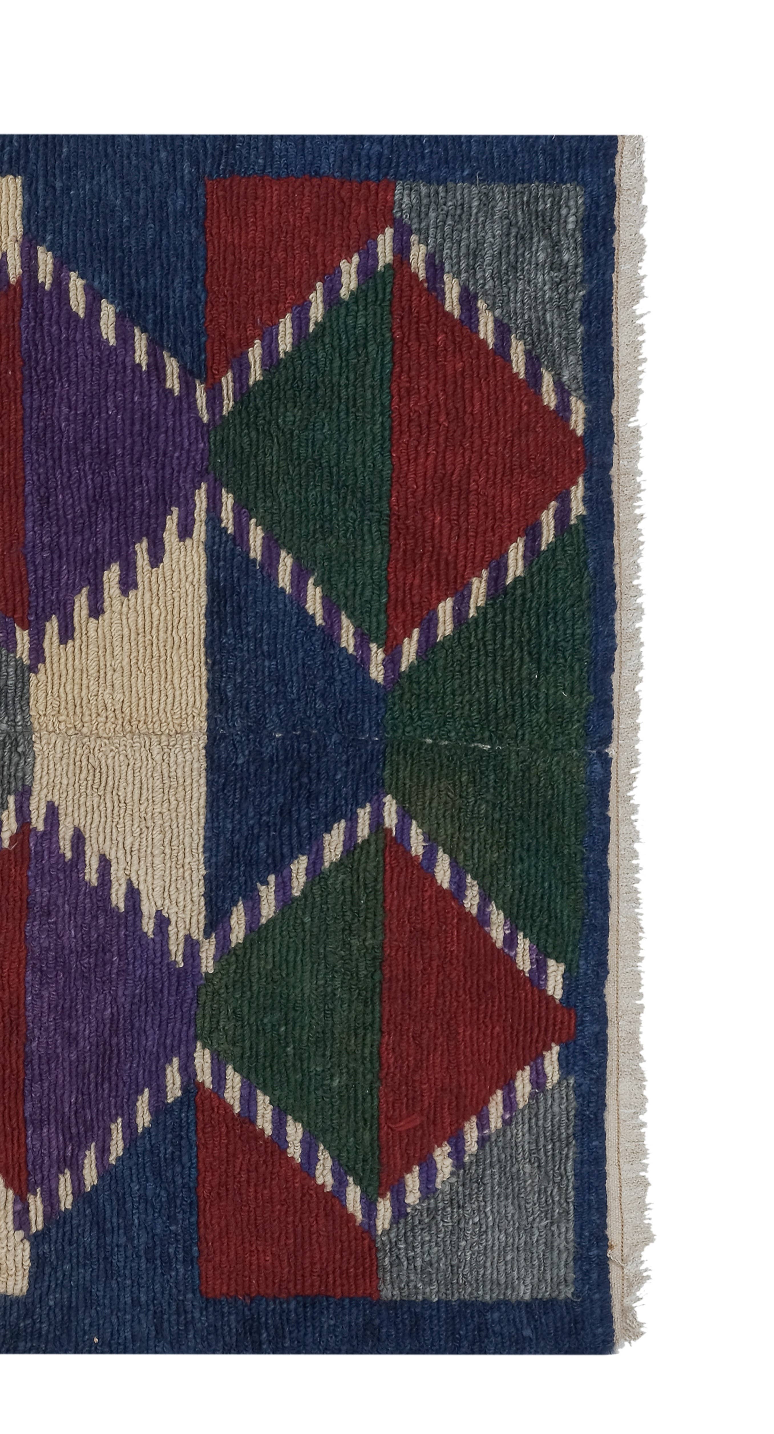 Vintage Checkered Turkish Shaggy Tulu Rug 43'' x 54''