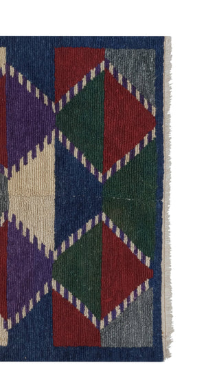 Vintage Checkered Turkish Shaggy Tulu Rug 43'' x 54''
