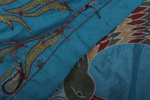Peacock Silk Suzani Wall Hanging & Bedspread 1'9'' x 6'2''