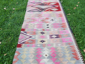 Vintage Turkish Kilim Runner 2'7'' x 10'7''