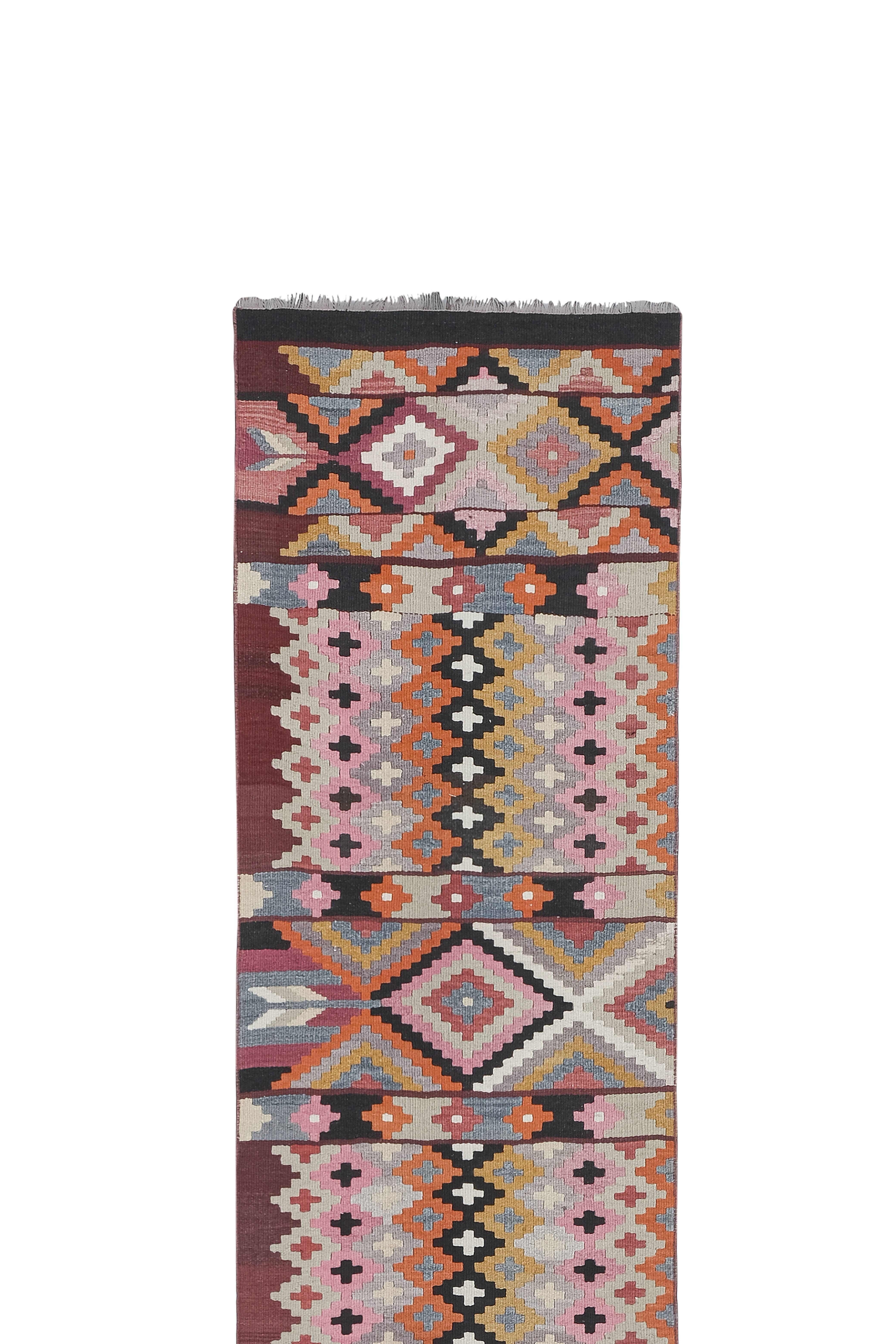 Vintage Turkish Kilim Runner 2'6'' x 14'7''