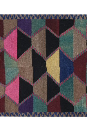 Vintage Checkered Turkish Shaggy Tulu Rug 49'' x 56''